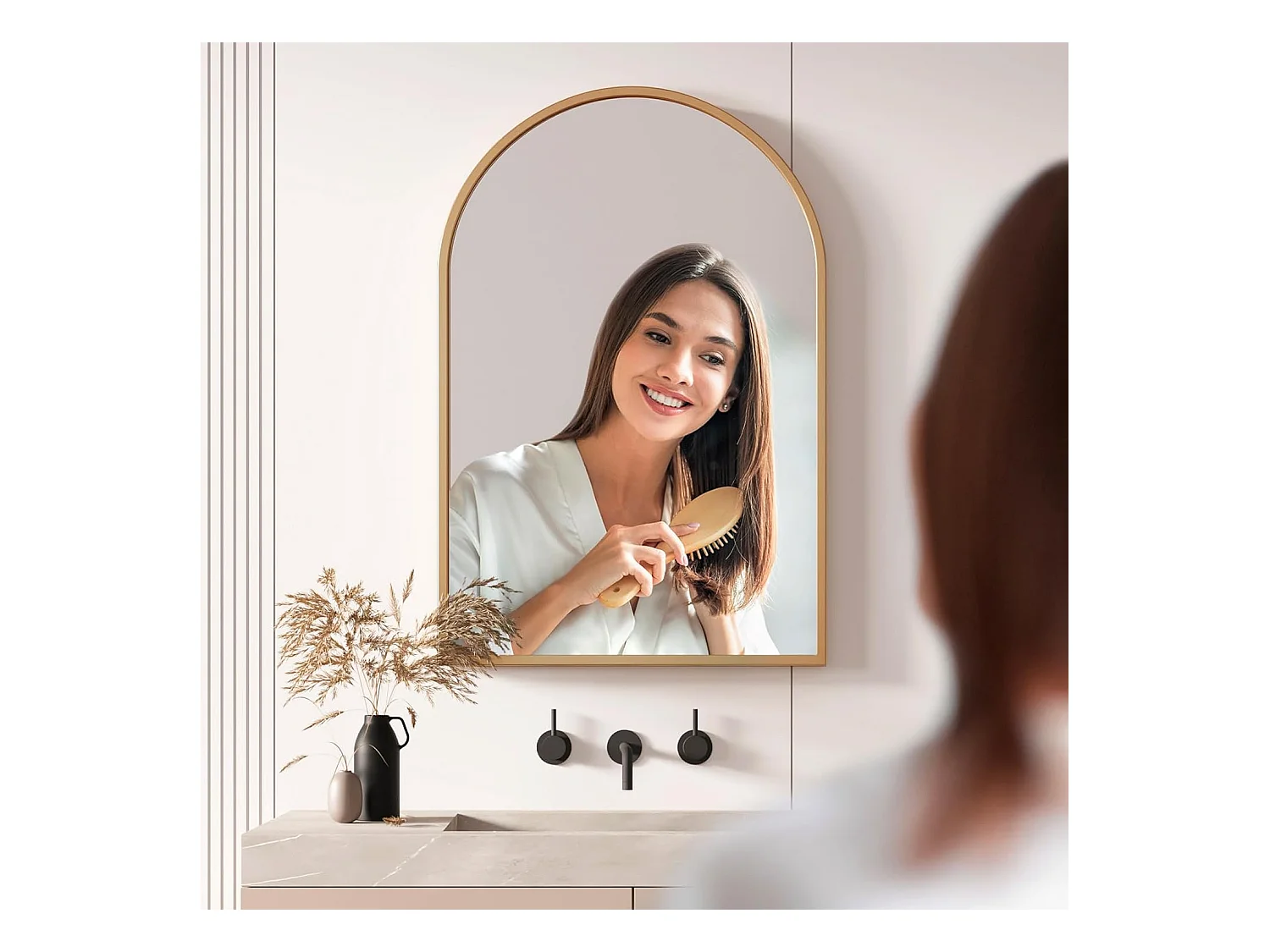 Dripex Miroir Mural Arche 6090cm Or Grand Miroir de Maquillage avec Cadre en Alliage dAluminium Idal pour Entre Chambre Salon Sall