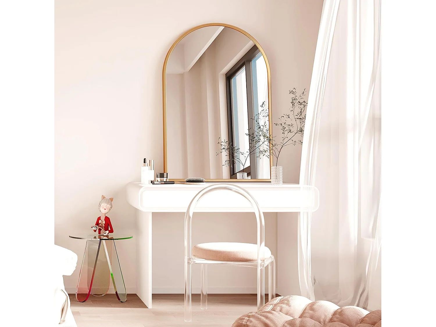 Dripex Miroir Mural Arche 6090cm Or Grand Miroir de Maquillage avec Cadre en Alliage dAluminium Idal pour Entre Chambre Salon Sall