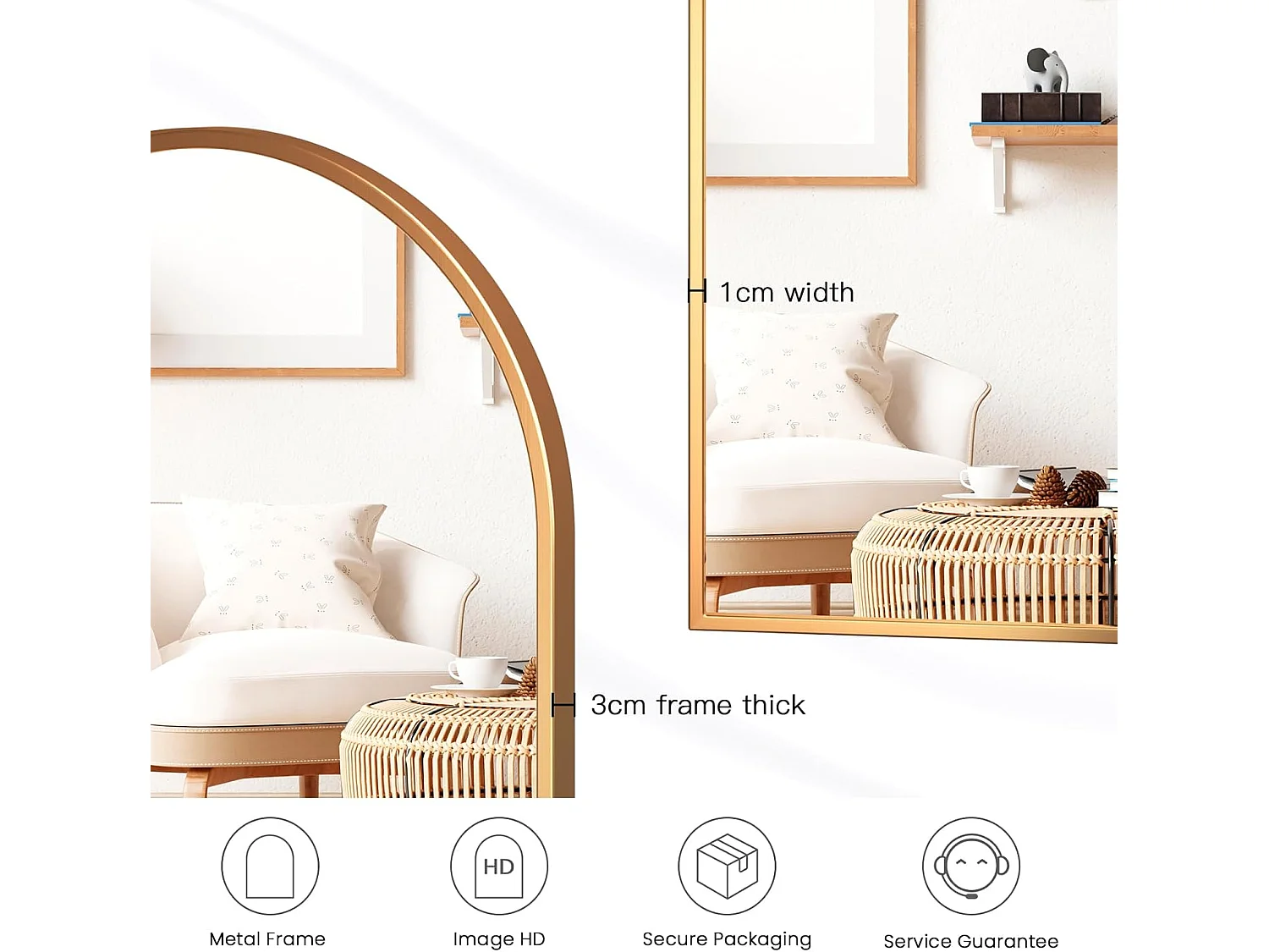 Dripex Miroir Mural Arche 6090cm Or Grand Miroir de Maquillage avec Cadre en Alliage dAluminium Idal pour Entre Chambre Salon Sall