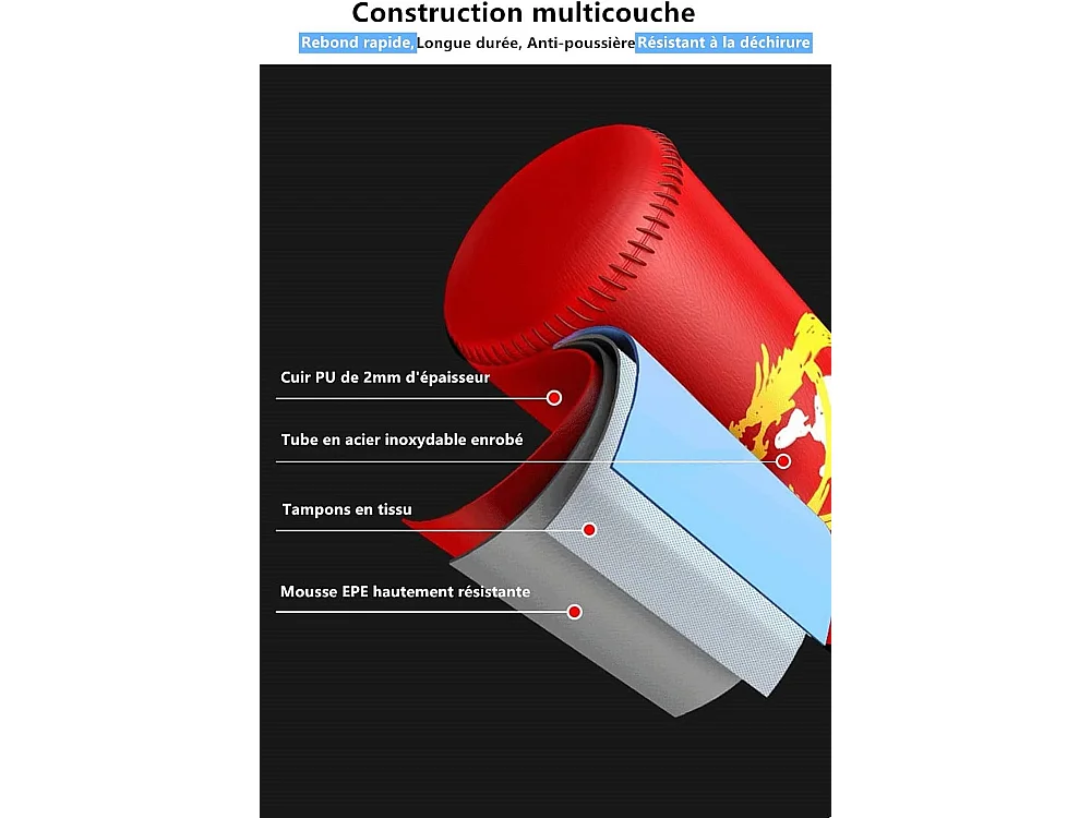 Dripex PunchingBall Enfant 120 cm Sac de Frappe Boxe sur Pied avec 12 Ventouses pour Karat Taekwondo MMA Rouge