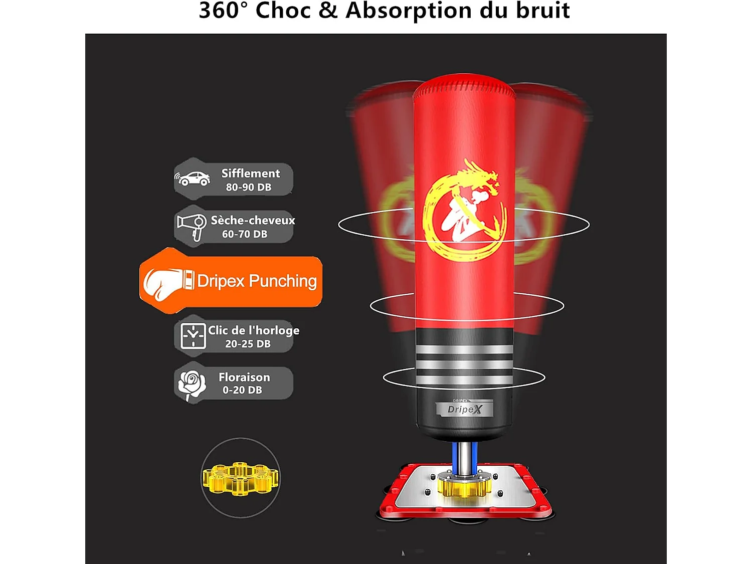 Dripex PunchingBall Enfant 120 cm Sac de Frappe Boxe sur Pied avec 12 Ventouses pour Karat Taekwondo MMA Rouge