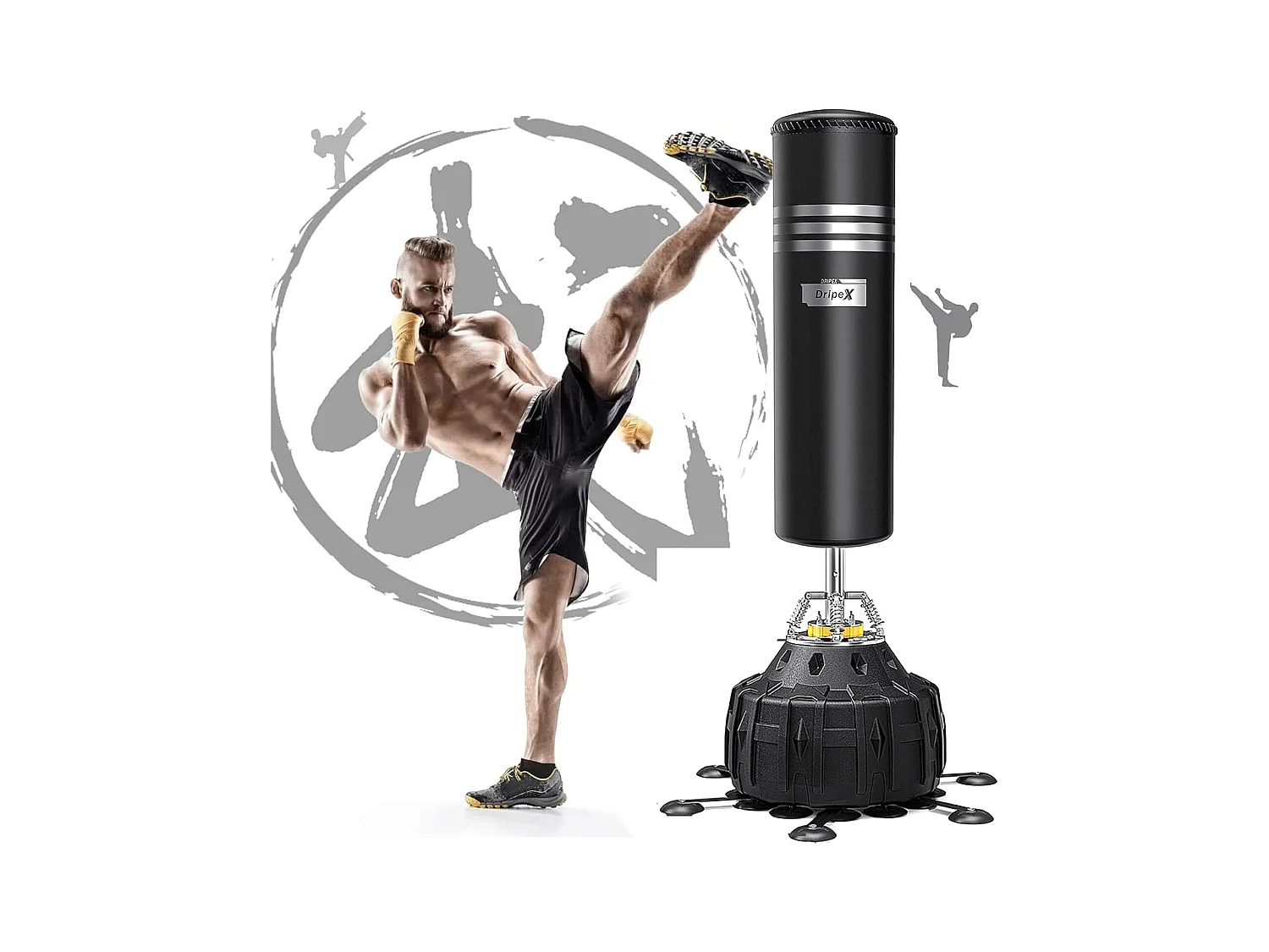 Dripex Sac de Boxe Autoportant Sac de Frappe sur Pied 178 cm Punching Ball avec 25 Ventouses pour Muay Thai Kickboxing Arts Martia