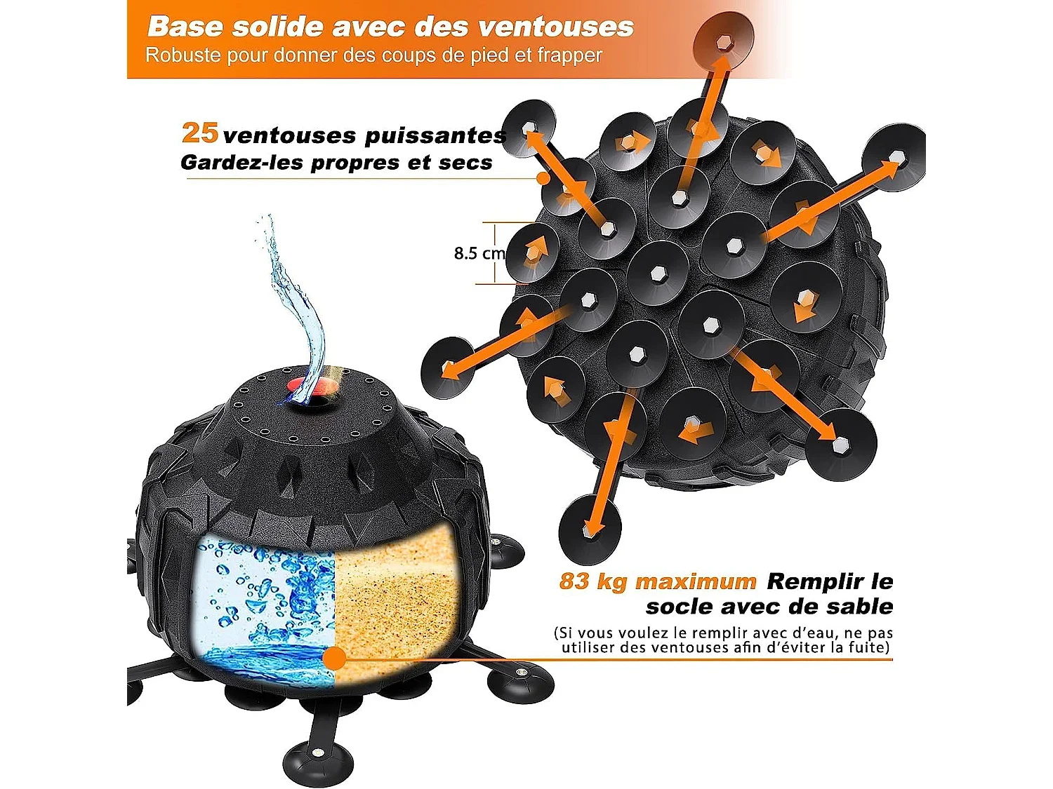 Dripex Sac de Boxe Autoportant Sac de Frappe sur Pied 178 cm Punching Ball avec 25 Ventouses pour Muay Thai Kickboxing Arts Martia