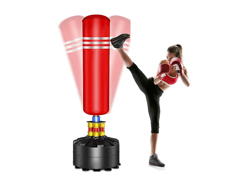 Moziel Sac de Frappe sur Pied Debout pour Adulte 175 cm Sac de Boxe Autoportant avec 12 VentousesRouge