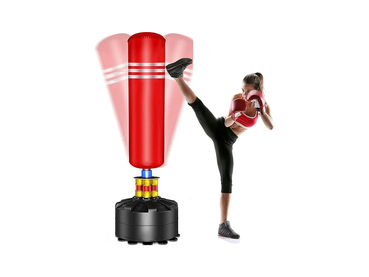 Moziel Sac de Frappe sur Pied Debout pour Adulte 175 cm Sac de Boxe Autoportant avec 12 VentousesRouge