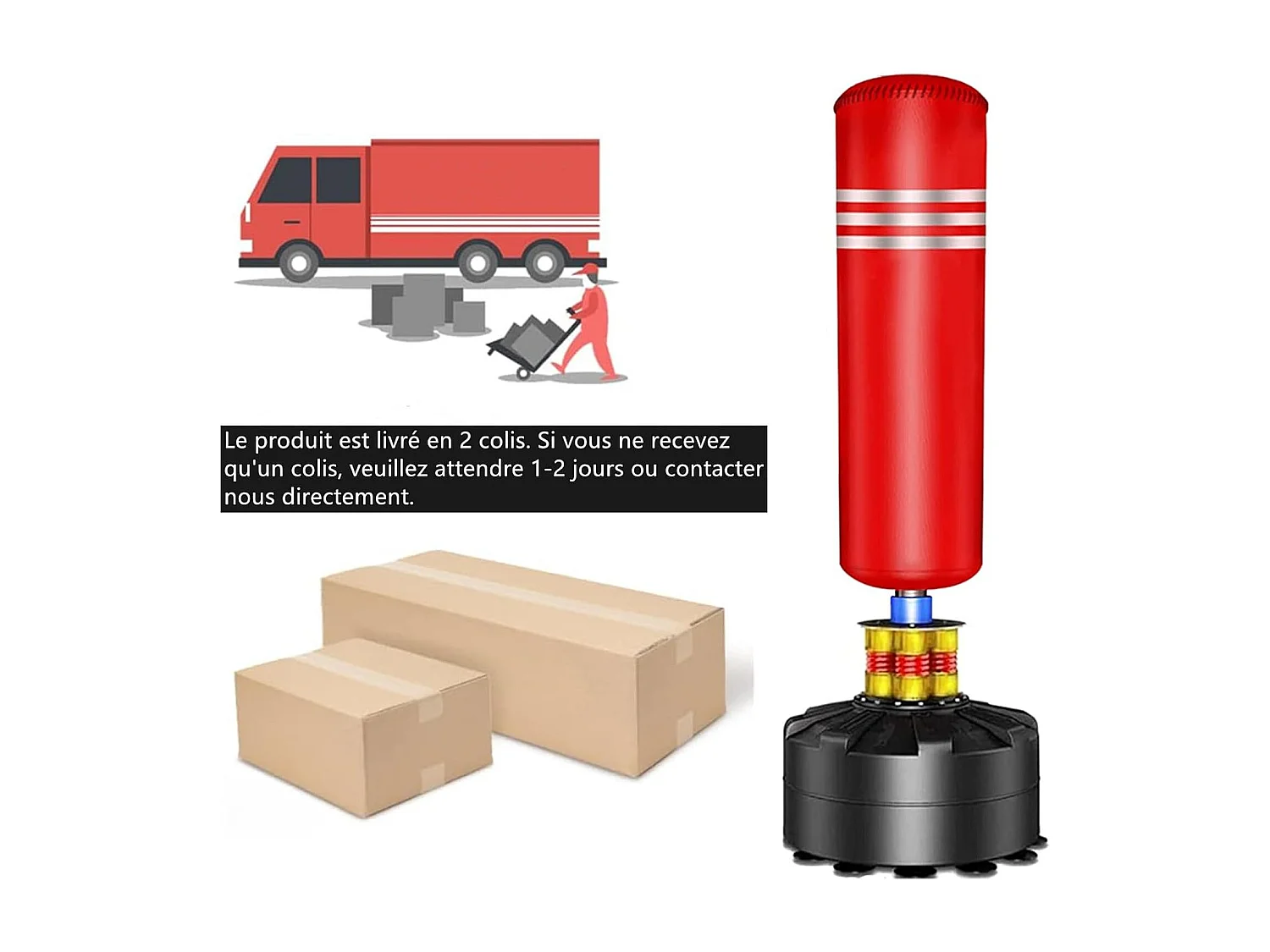 Moziel Sac de Frappe sur Pied Debout pour Adulte 175 cm Sac de Boxe Autoportant avec 12 VentousesRouge