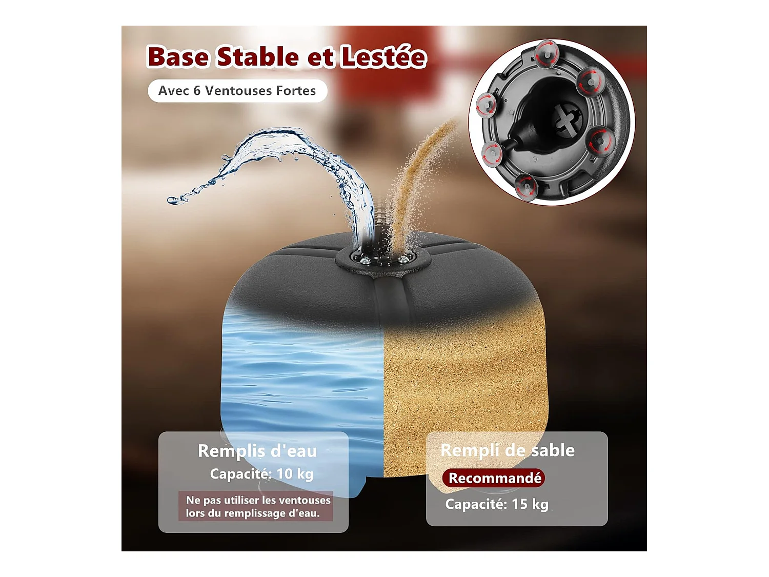 Dripex Punching Ball sur Pied Rglable en Hauteur 135-155 cm Sac de Frappe Boxe avec 6 Ventouses pour Adulte Enfant Rouge