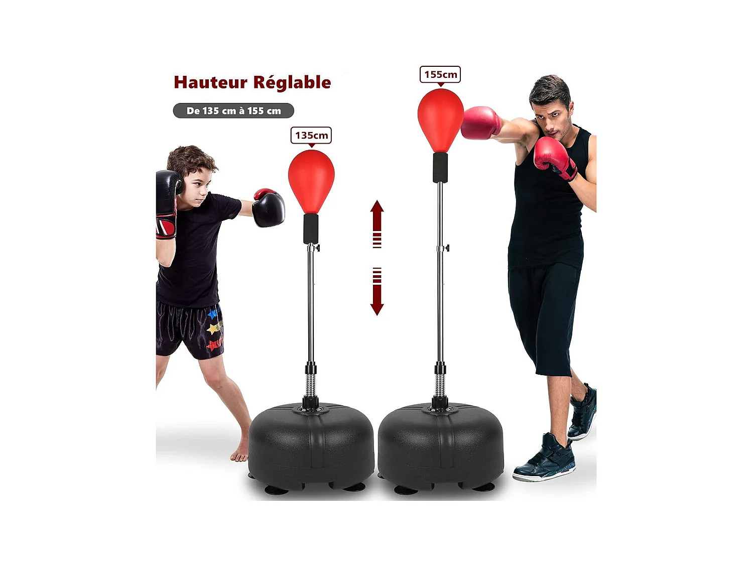 Dripex Punching Ball sur Pied Rglable en Hauteur 135-155 cm Sac de Frappe Boxe avec 6 Ventouses pour Adulte Enfant Rouge