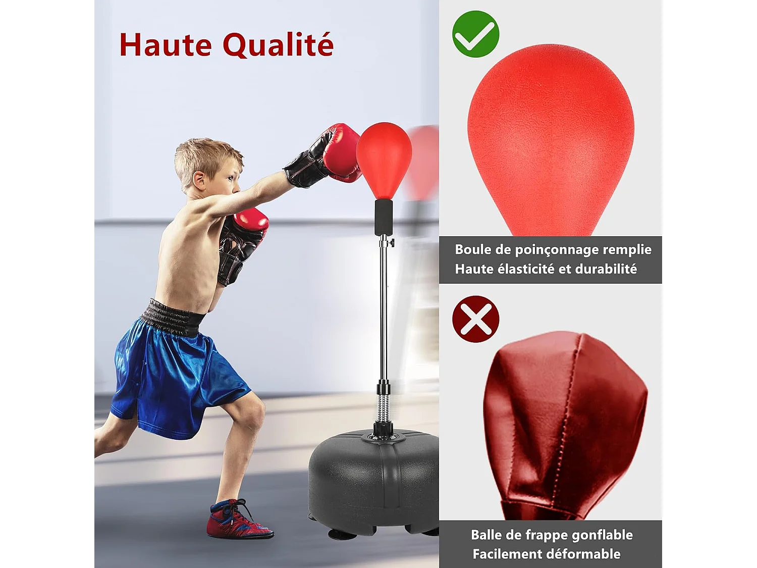 Dripex Punching Ball sur Pied Rglable en Hauteur 135-155 cm Sac de Frappe Boxe avec 6 Ventouses pour Adulte Enfant Rouge