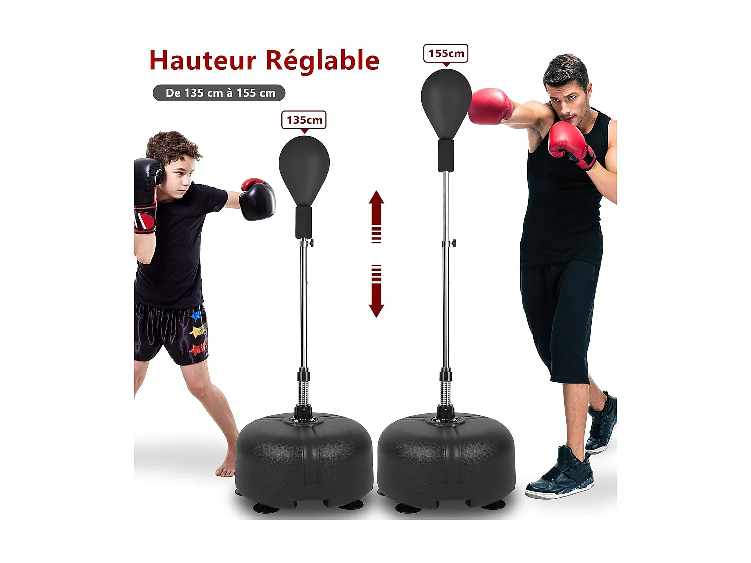 Dripex Punching Ball sur Pied Enfant Sac de Frappe Boxe avec Base 6 Ventouses Hauteur Rglable 135-155 cm Noir