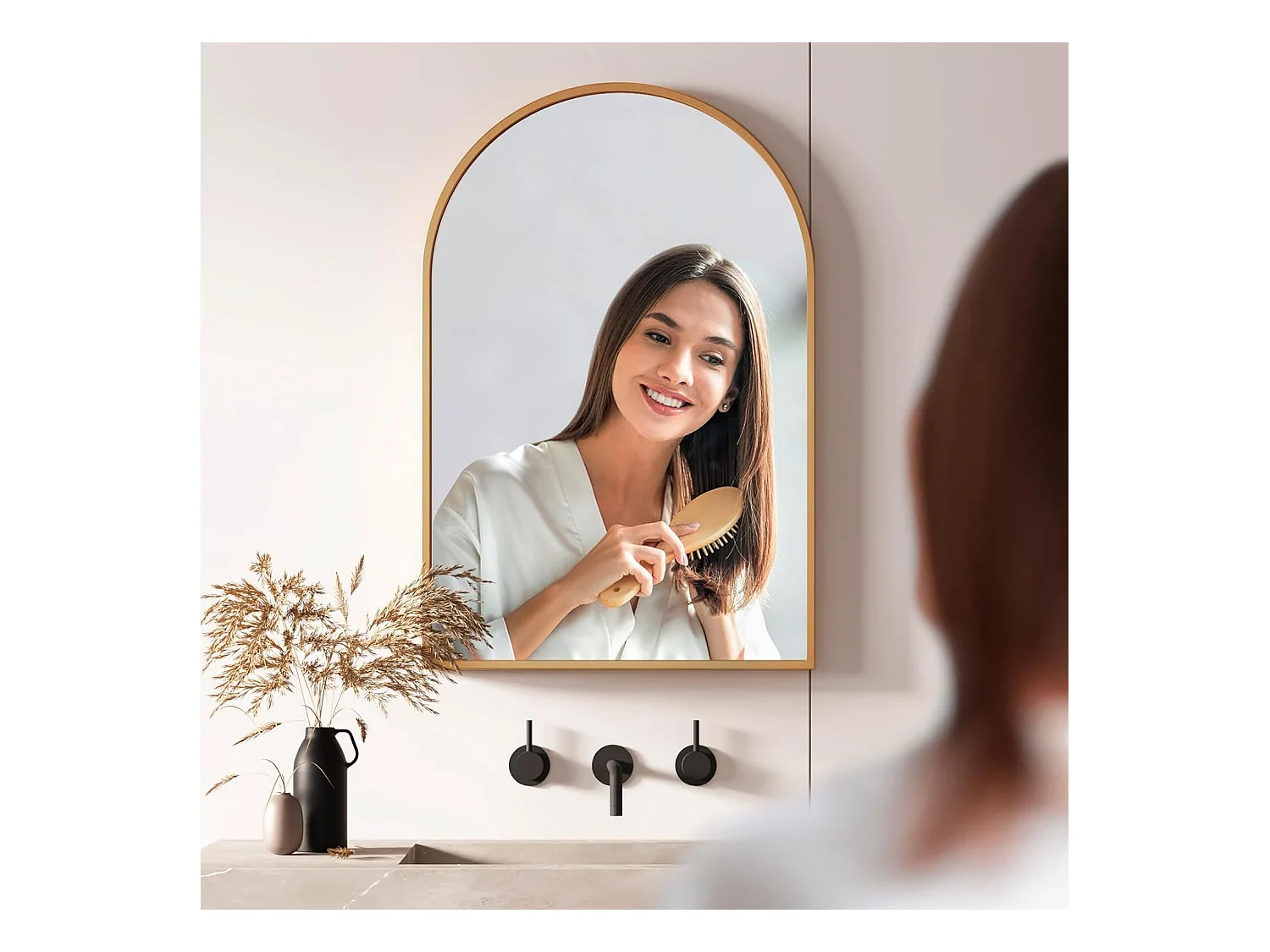 Dripex Miroir Mural Arche Grand Miroir de Maquillage 5075cm avec Cadre en Alliage dAluminium pour Entre Chambre Salon Salle de Bai