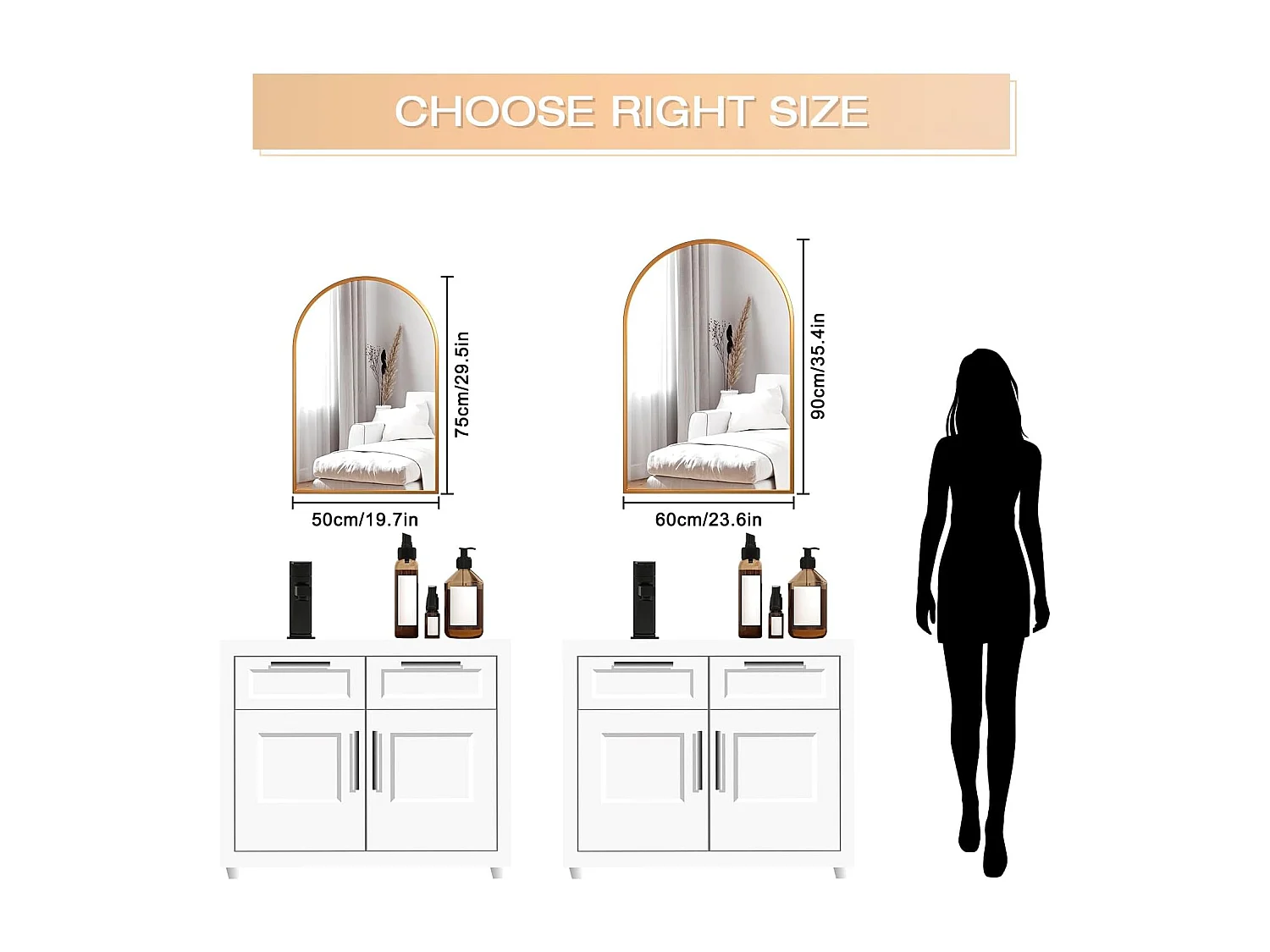 Dripex Miroir Mural Arche Grand Miroir de Maquillage 5075cm avec Cadre en Alliage dAluminium pour Entre Chambre Salon Salle de Bai