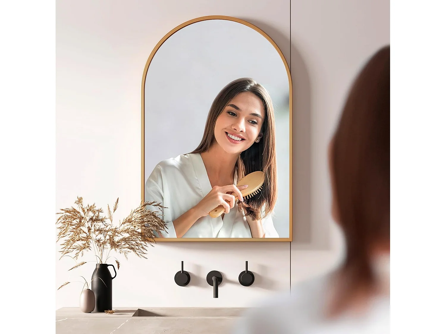 Dripex Miroir Mural Arche Grand Miroir de Maquillage 5075cm avec Cadre en Alliage dAluminium pour Entre Chambre Salon Salle de Bai