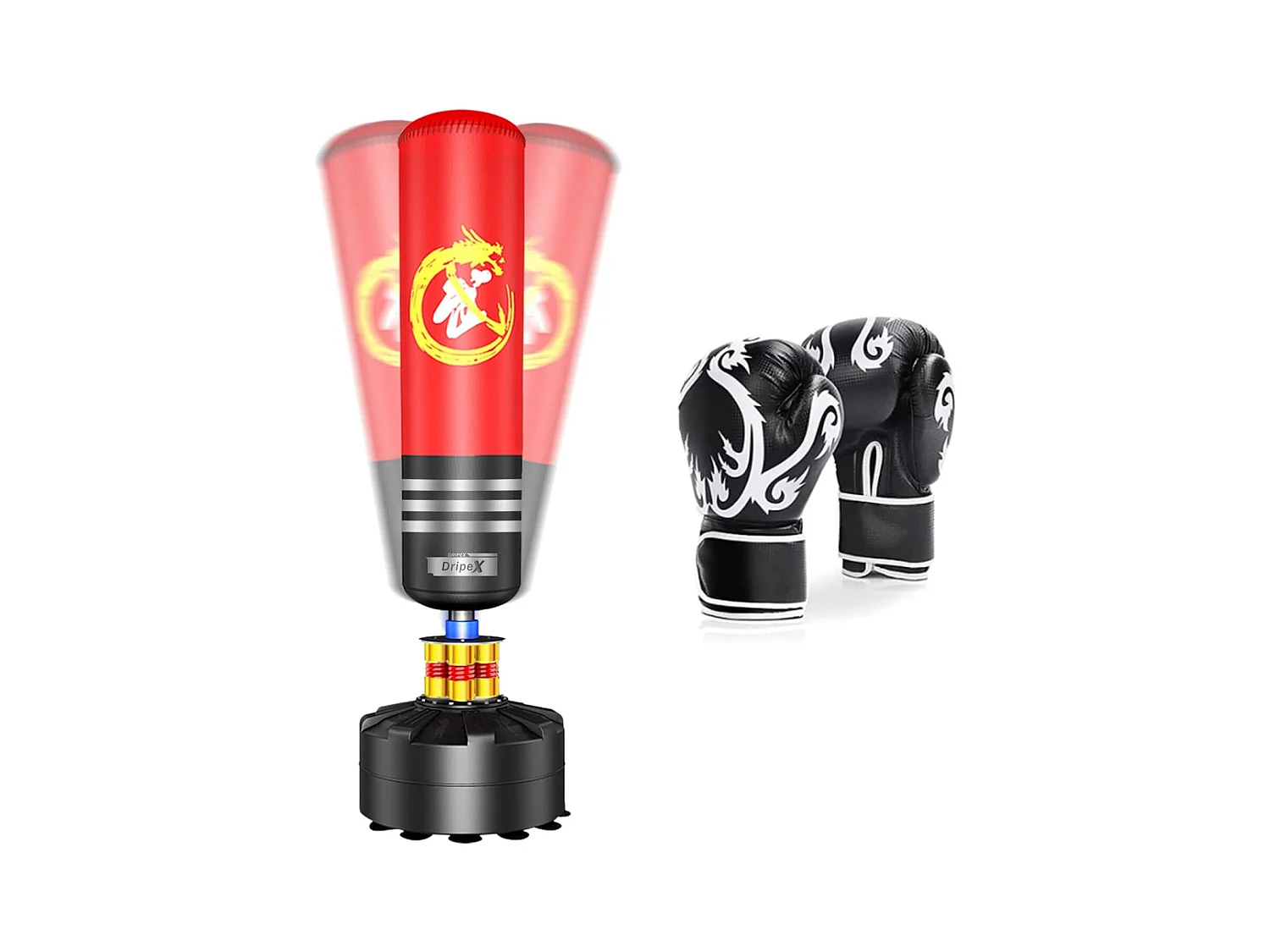 Dripex Sac de Frappe sur Pied Adulte avec Gants 175 cm Sac de Boxe Autoportant MMA Punching Ball pour Karat Fitness Taekwondo Rou