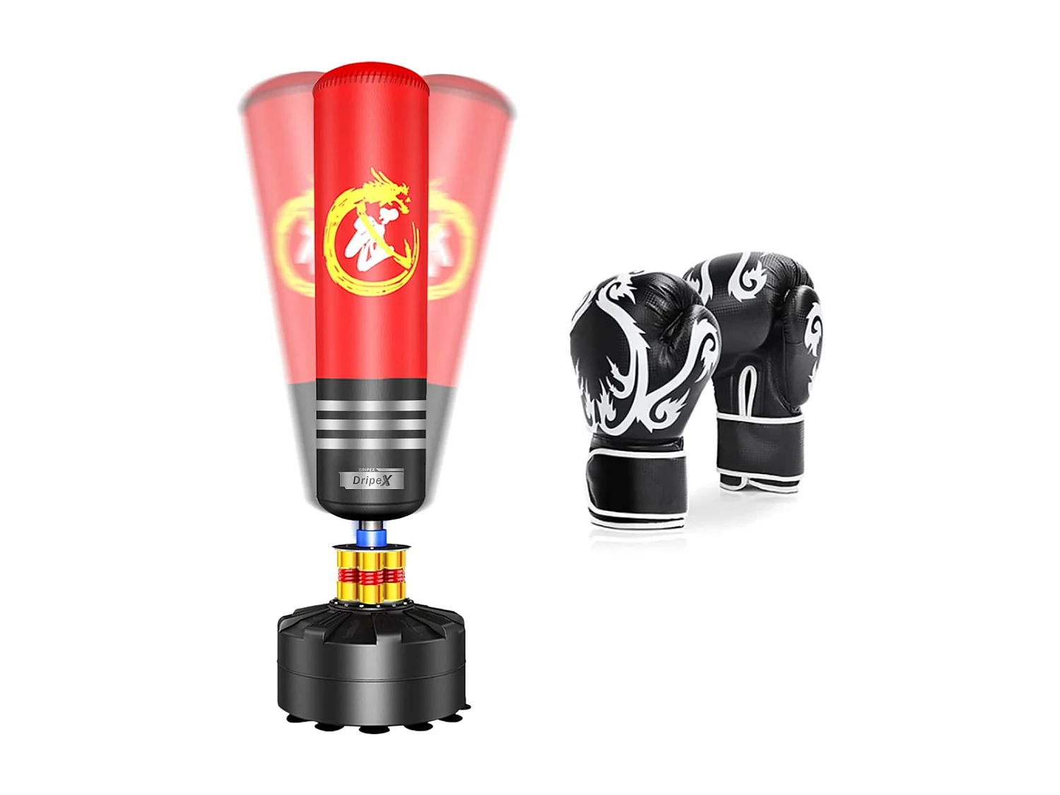 Dripex Sac de Frappe sur Pied Adulte avec Gants 175 cm Sac de Boxe Autoportant MMA Punching Ball pour Karat Fitness Taekwondo Rou