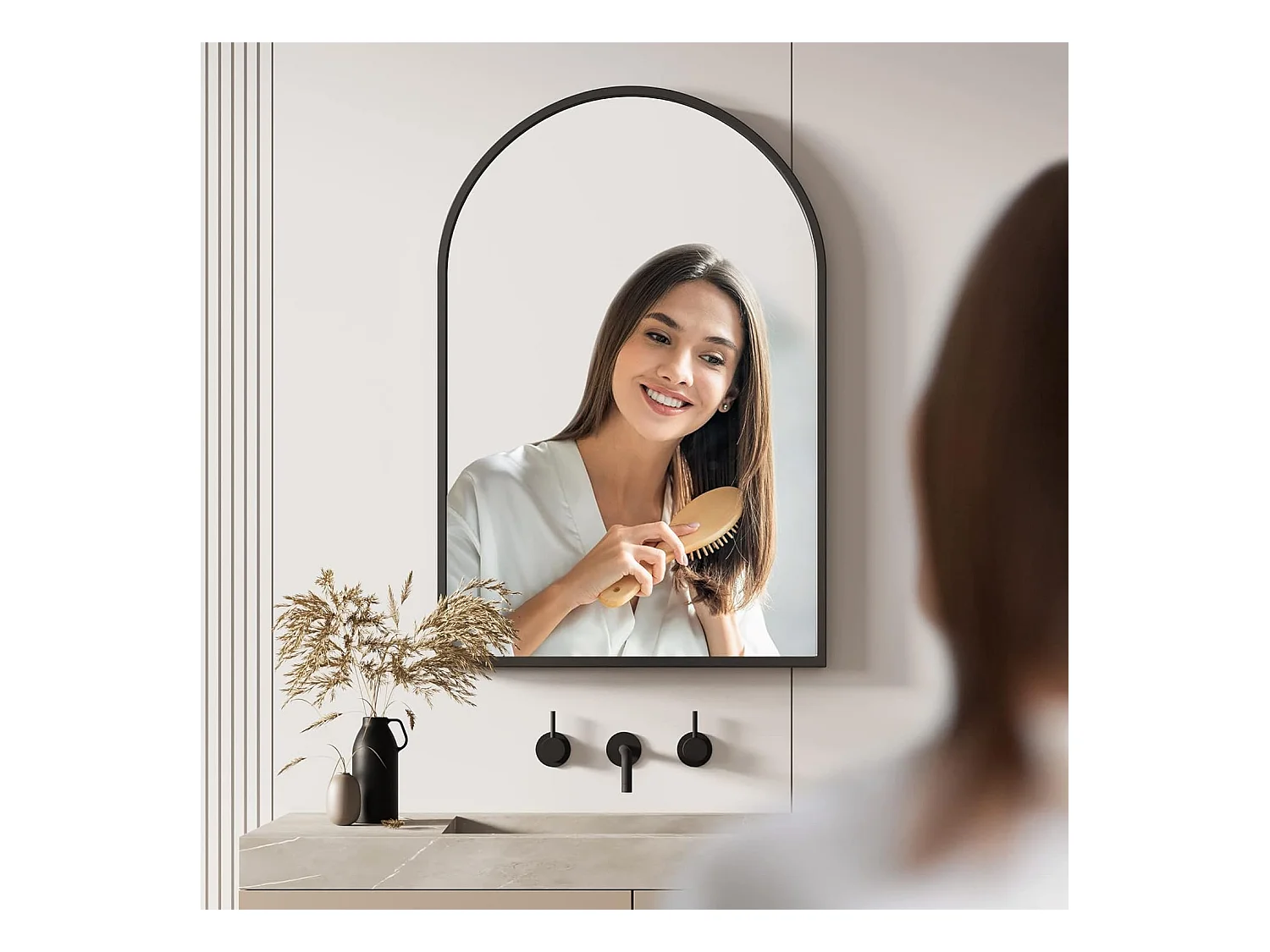 Dripex Miroir Mural Arqu 6090cm Grand Miroir de Maquillage avec Cadre en Alliage dAluminium pour Entre Chambre Salon Salle de Bain