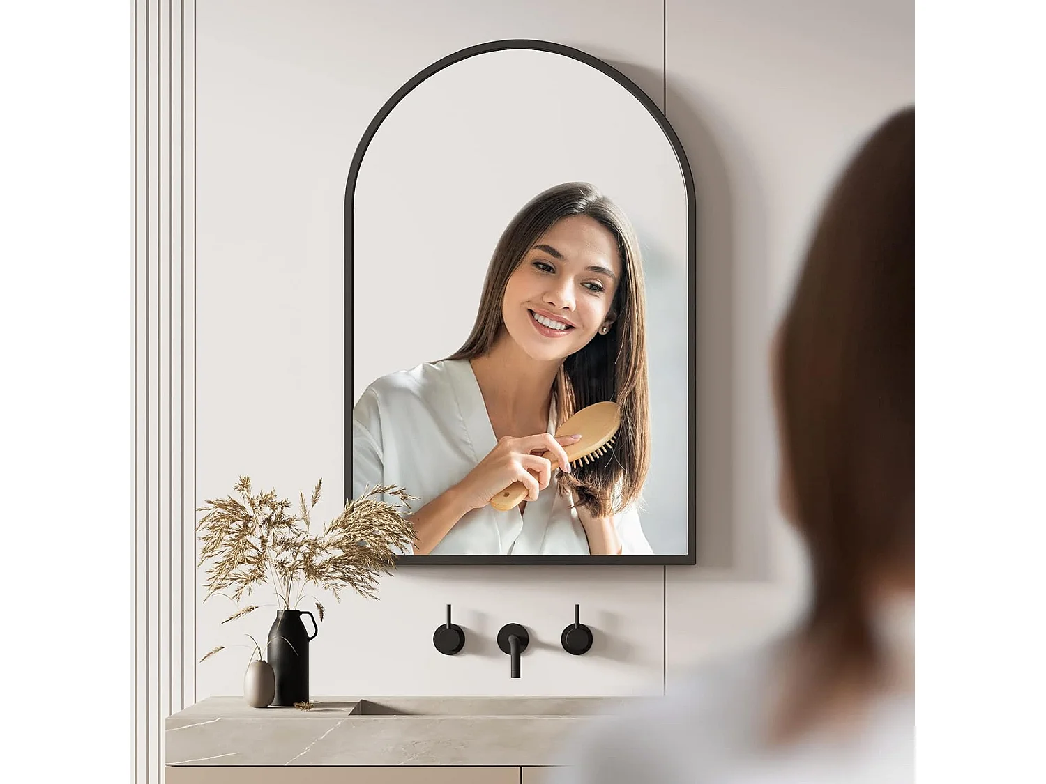 Dripex Miroir Mural Arqu 6090cm Grand Miroir de Maquillage avec Cadre en Alliage dAluminium pour Entre Chambre Salon Salle de Bain