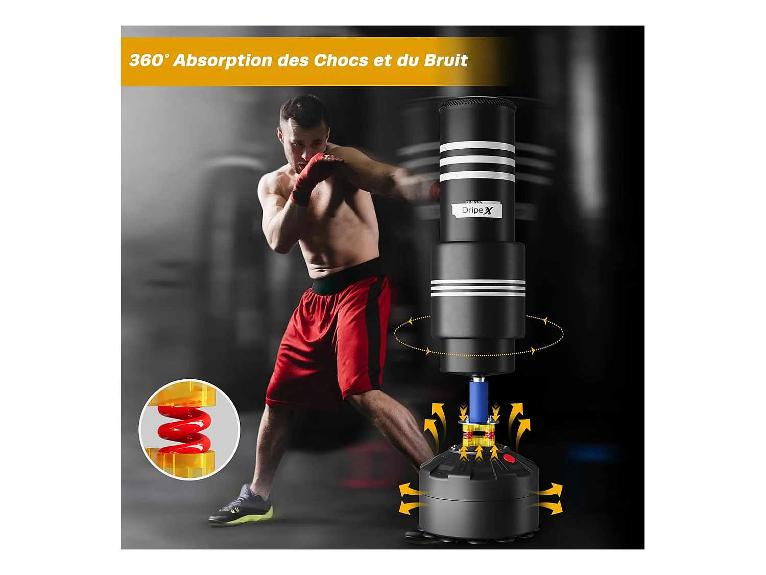 Dripex Sac de Frappe Adulte sur Pied avec Mousse Protecteur Sac de Boxe Autoportant 175 cm Punching Ball Adulte pour MMA Karat Fit