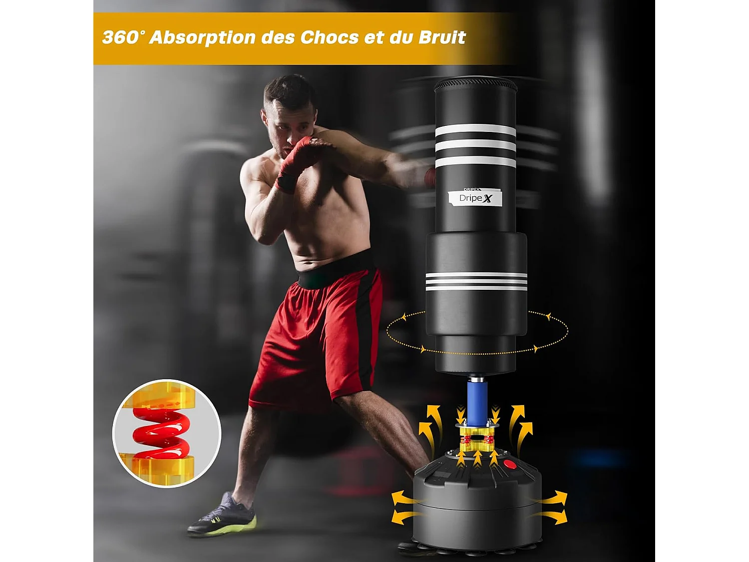 Dripex Sac de Frappe Adulte sur Pied avec Mousse Protecteur Sac de Boxe Autoportant 175 cm Punching Ball Adulte pour MMA Karat Fit