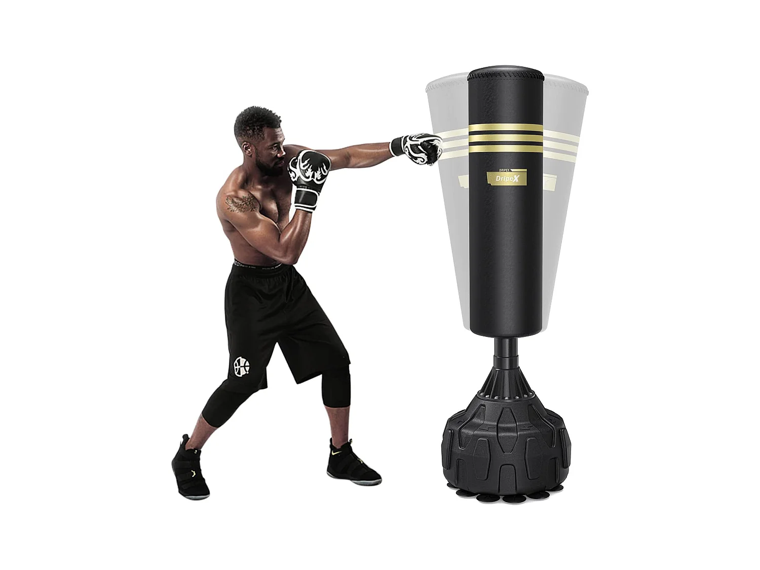 Dripex Sac de Frappe sur Pied 165 cm Sac de Boxe pour Adulte Punching Ball Autoportant avec 12 Ventouses quipement pour Boxe KickB
