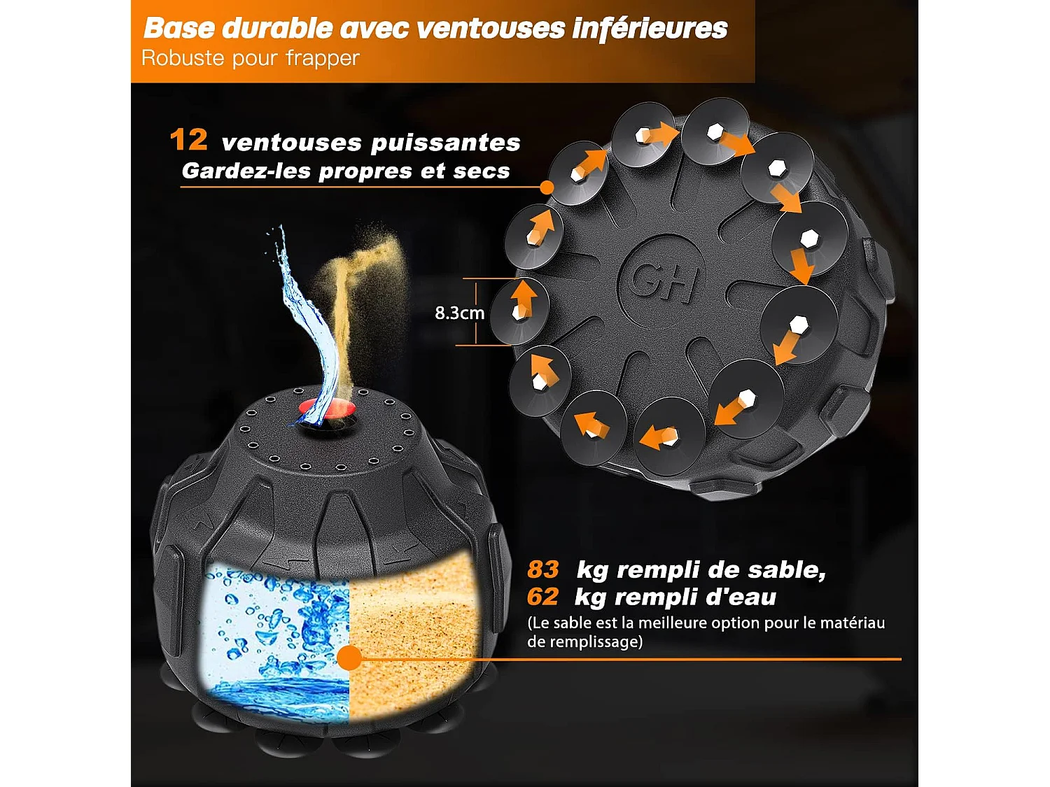 Dripex Sac de Frappe sur Pied 165 cm Sac de Boxe pour Adulte Punching Ball Autoportant avec 12 Ventouses quipement pour Boxe KickB