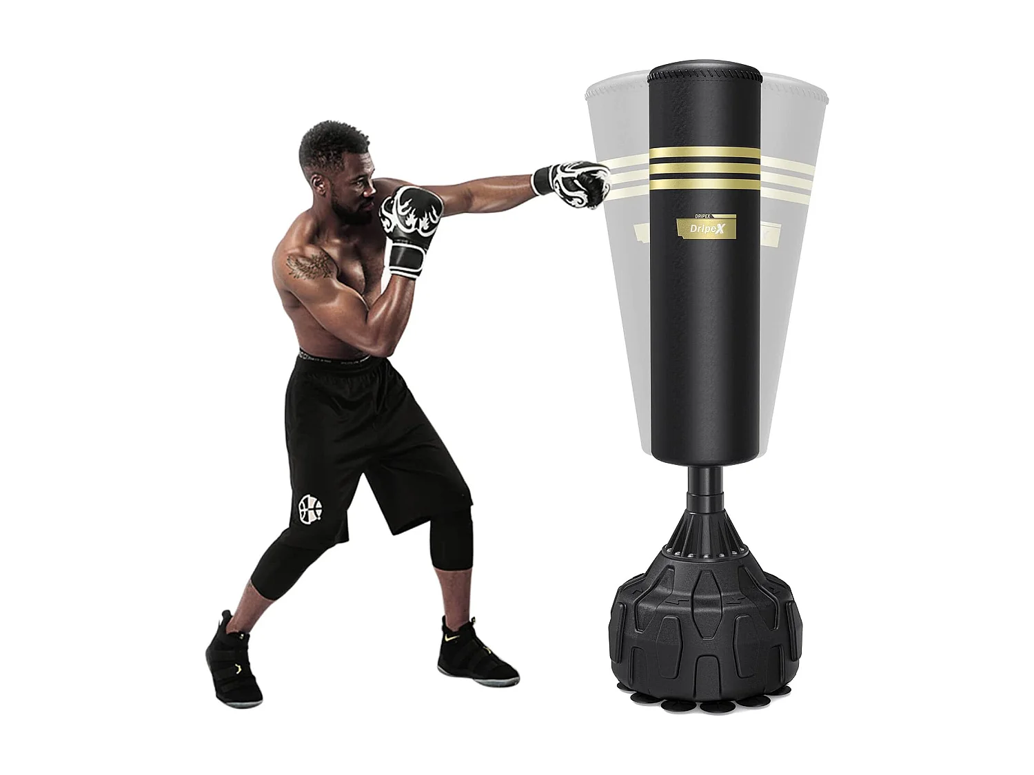 Dripex Sac de Frappe sur Pied 165 cm Sac de Boxe pour Adulte Punching Ball Autoportant avec 12 Ventouses quipement pour Boxe KickB