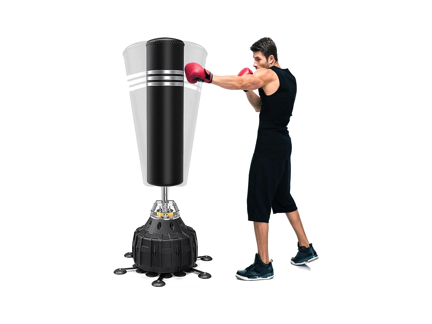 Moziel Sac de Frappe sur Pied 178 cm Punching Bag Debout Adulte Sac de Frappe Boxe Autoportant 25 Ventouses avec Systme Amortissem