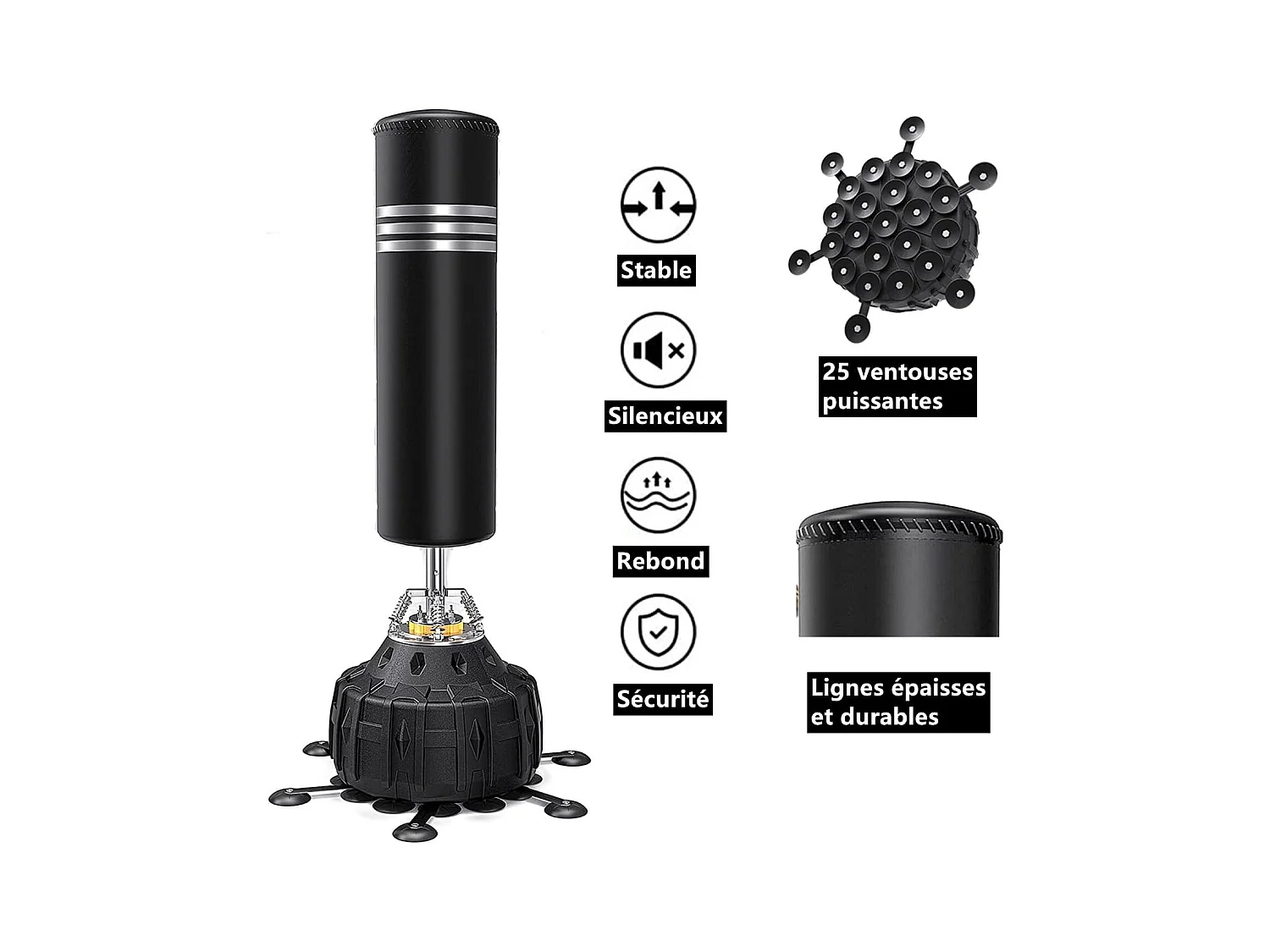 Moziel Sac de Frappe sur Pied 178 cm Punching Bag Debout Adulte Sac de Frappe Boxe Autoportant 25 Ventouses avec Systme Amortissem