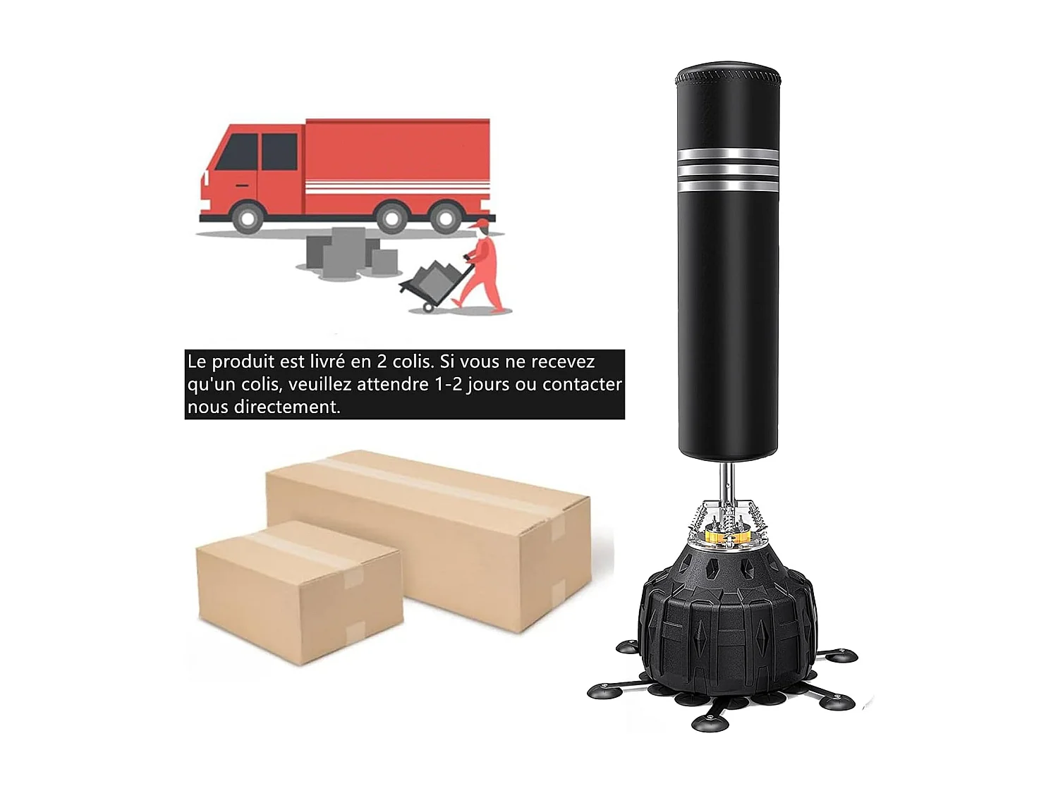 Moziel Sac de Frappe sur Pied 178 cm Punching Bag Debout Adulte Sac de Frappe Boxe Autoportant 25 Ventouses avec Systme Amortissem