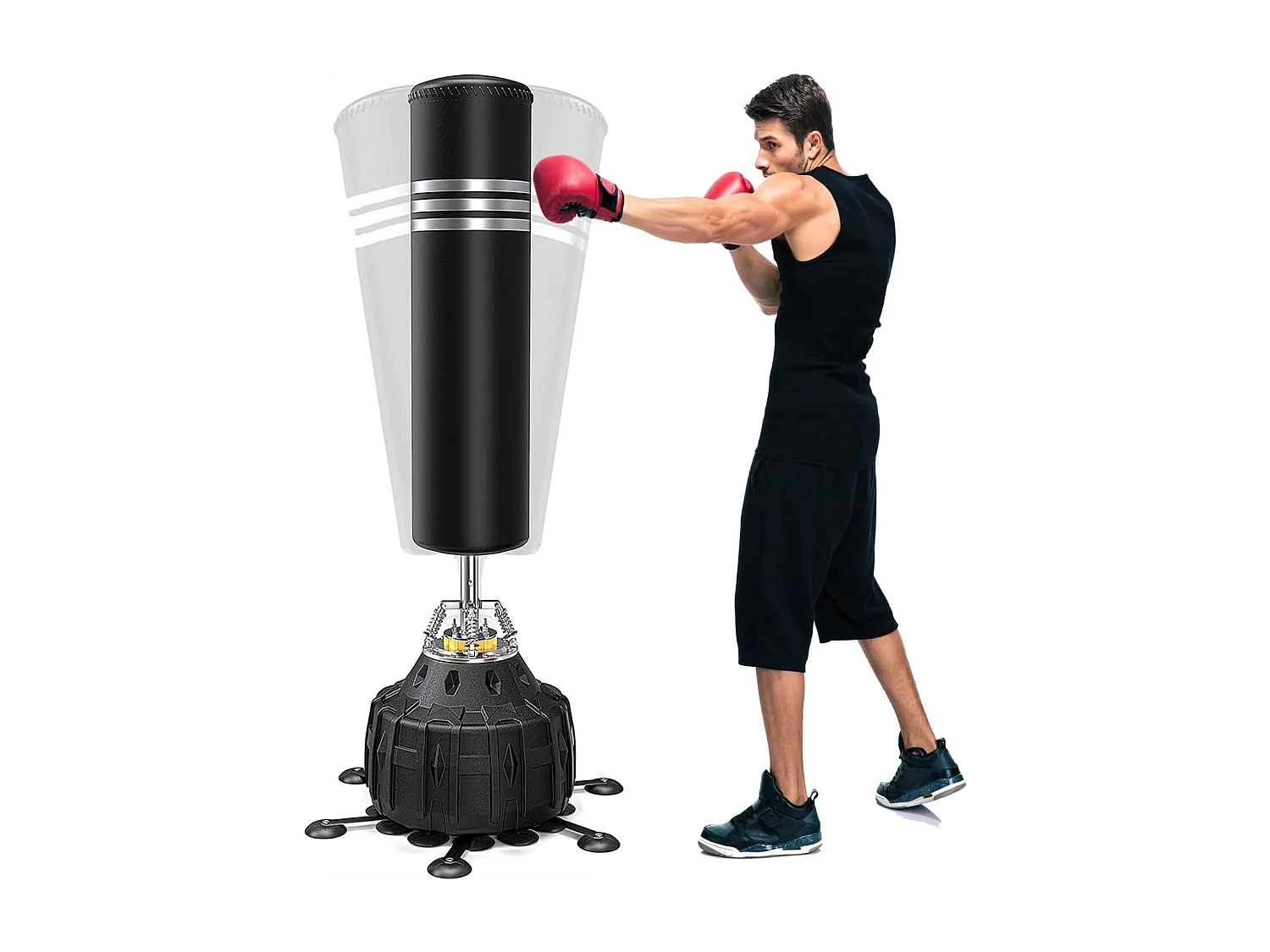 Moziel Sac de Frappe sur Pied 178 cm Punching Bag Debout Adulte Sac de Frappe Boxe Autoportant 25 Ventouses avec Systme Amortissem