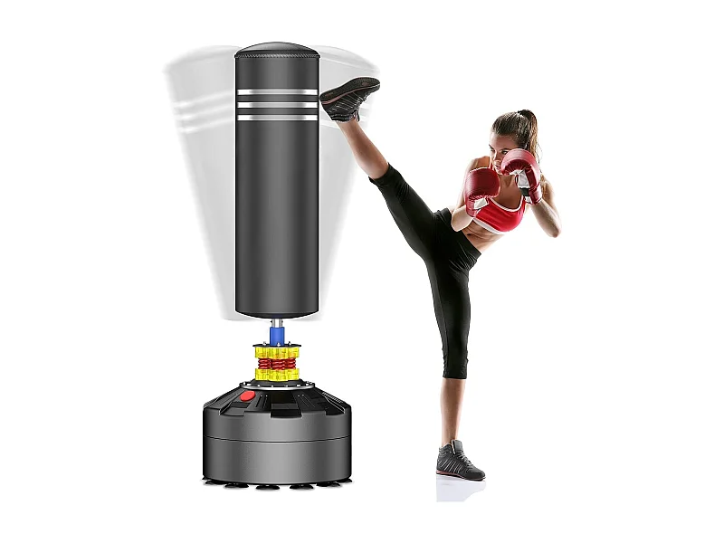 Moziel Sac de Frappe sur Pied Debout pour Adulte 175 cm Sac de Boxe Autoportant avec 12 VentousesNoir