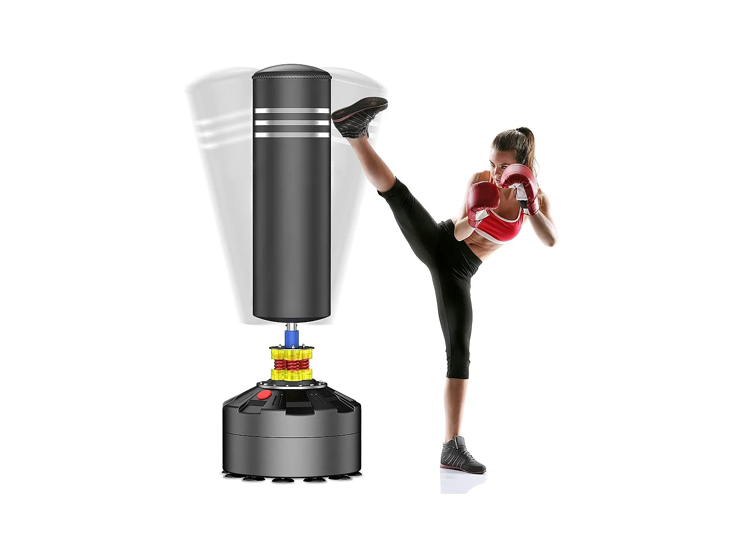 Moziel Sac de Frappe sur Pied Debout pour Adulte 175 cm Sac de Boxe Autoportant avec 12 VentousesNoir