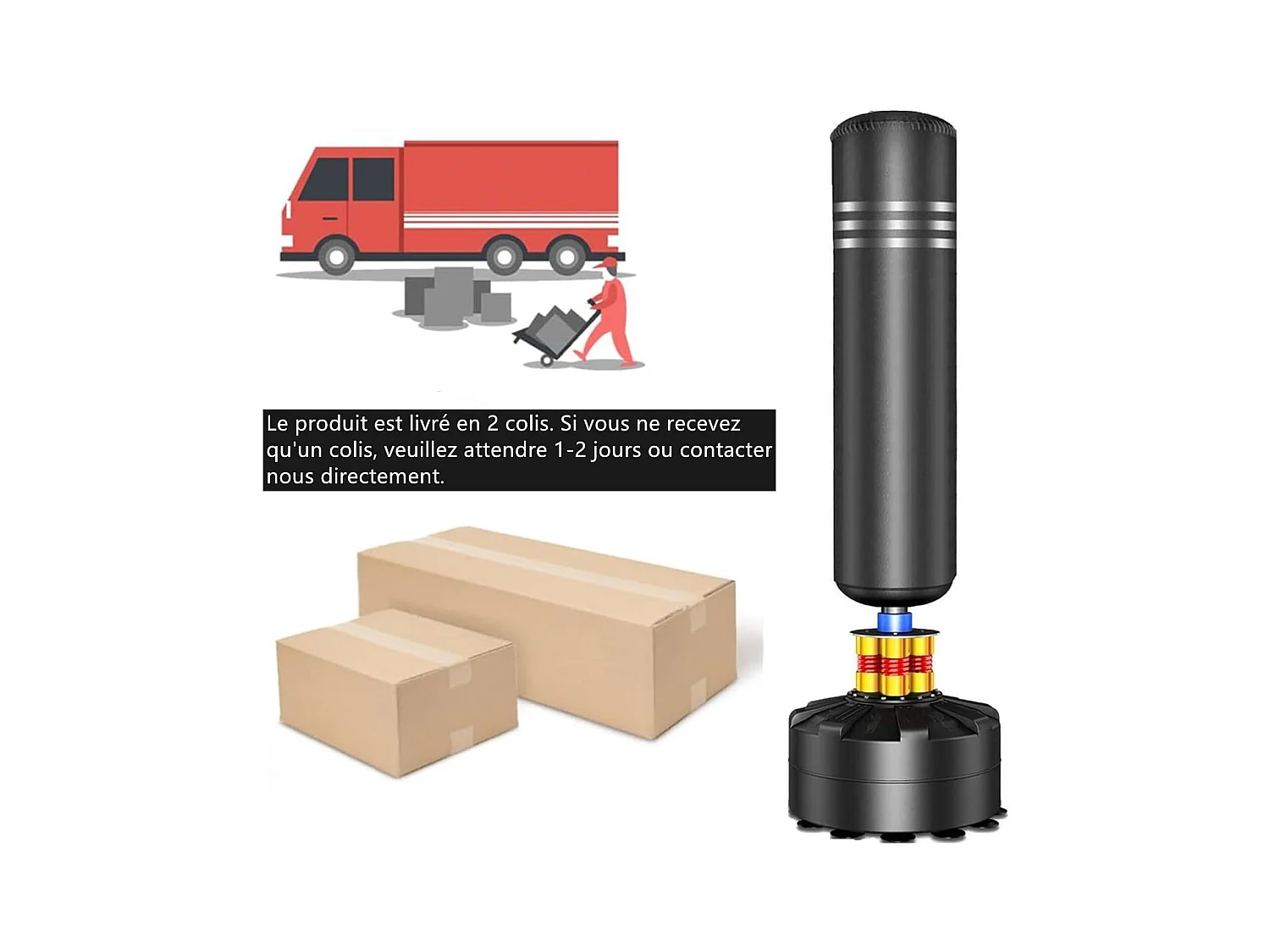 Moziel Sac de Frappe sur Pied Debout pour Adulte 175 cm Sac de Boxe Autoportant avec 12 VentousesNoir