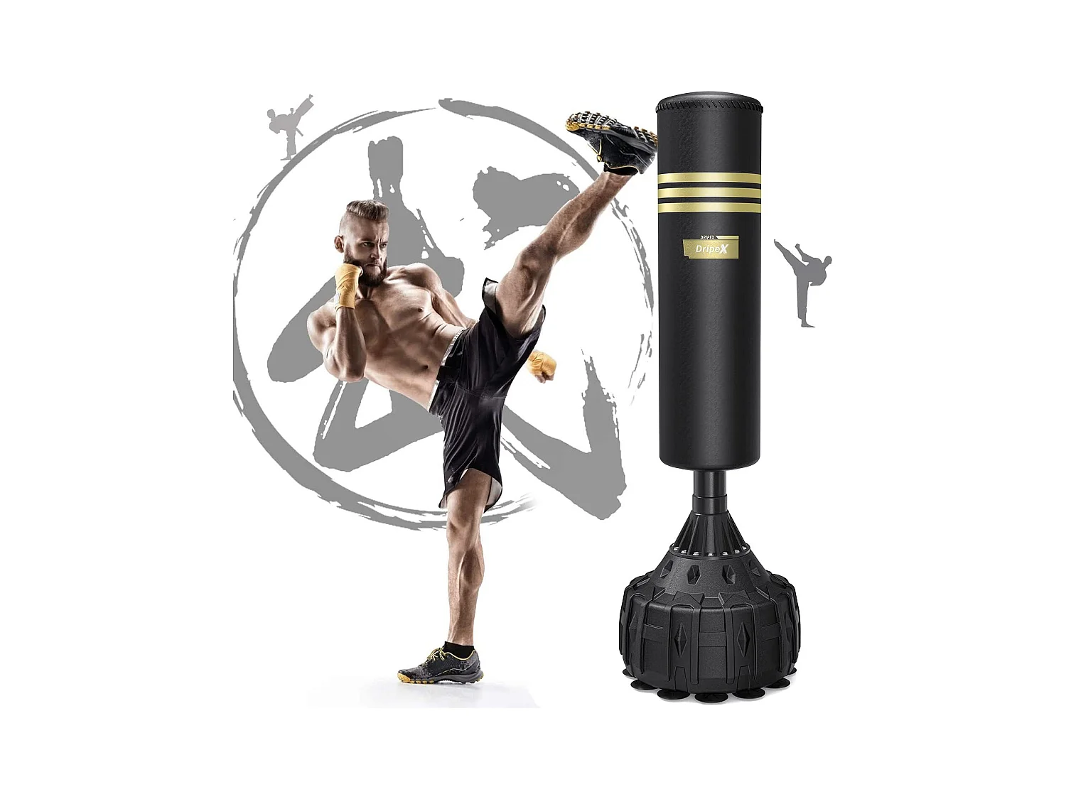 Dripex Sac de Frappe sur Pied 165 cm Sac de Boxe pour Adulte Punching Ball Autoportant avec 19 Ventouses quipement pour Boxe KickB