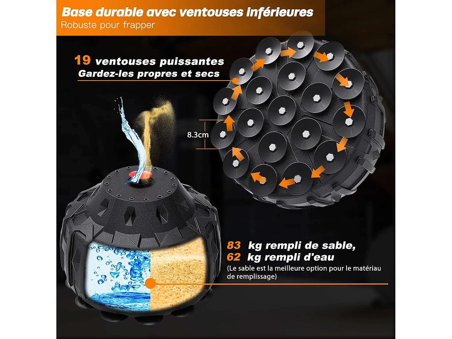 Dripex Sac de Frappe sur Pied 165 cm Sac de Boxe pour Adulte Punching Ball Autoportant avec 19 Ventouses quipement pour Boxe KickB