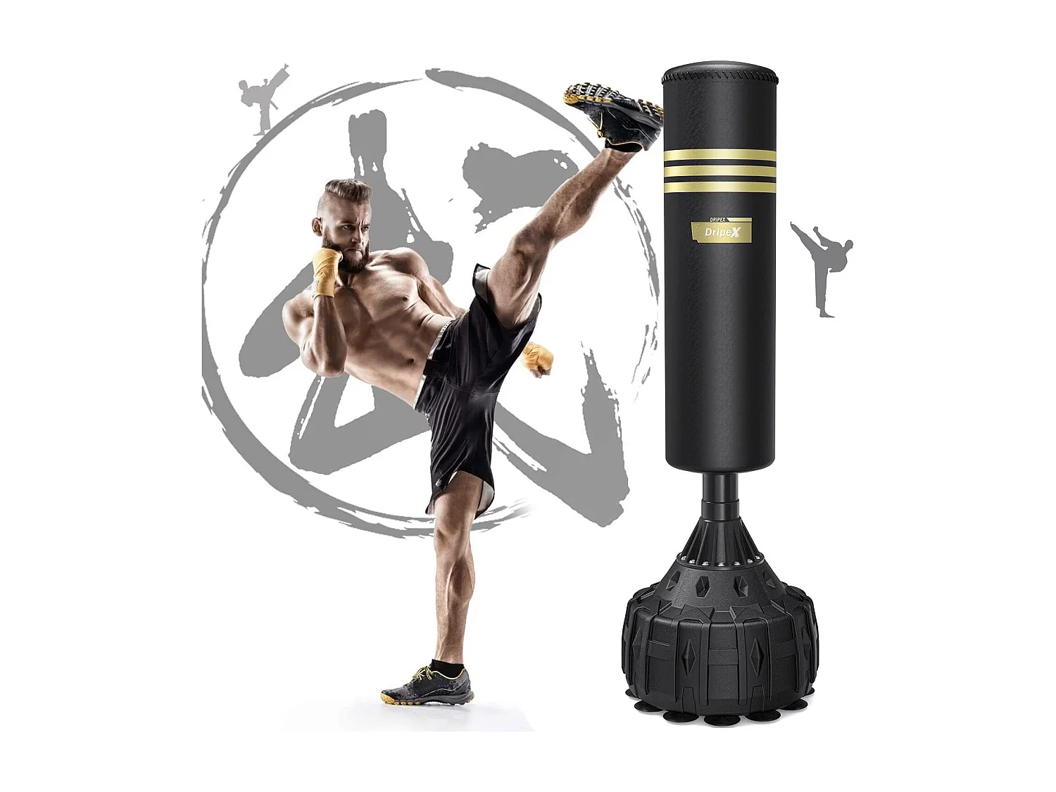 Dripex Sac de Frappe sur Pied 165 cm Sac de Boxe pour Adulte Punching Ball Autoportant avec 19 Ventouses quipement pour Boxe KickB