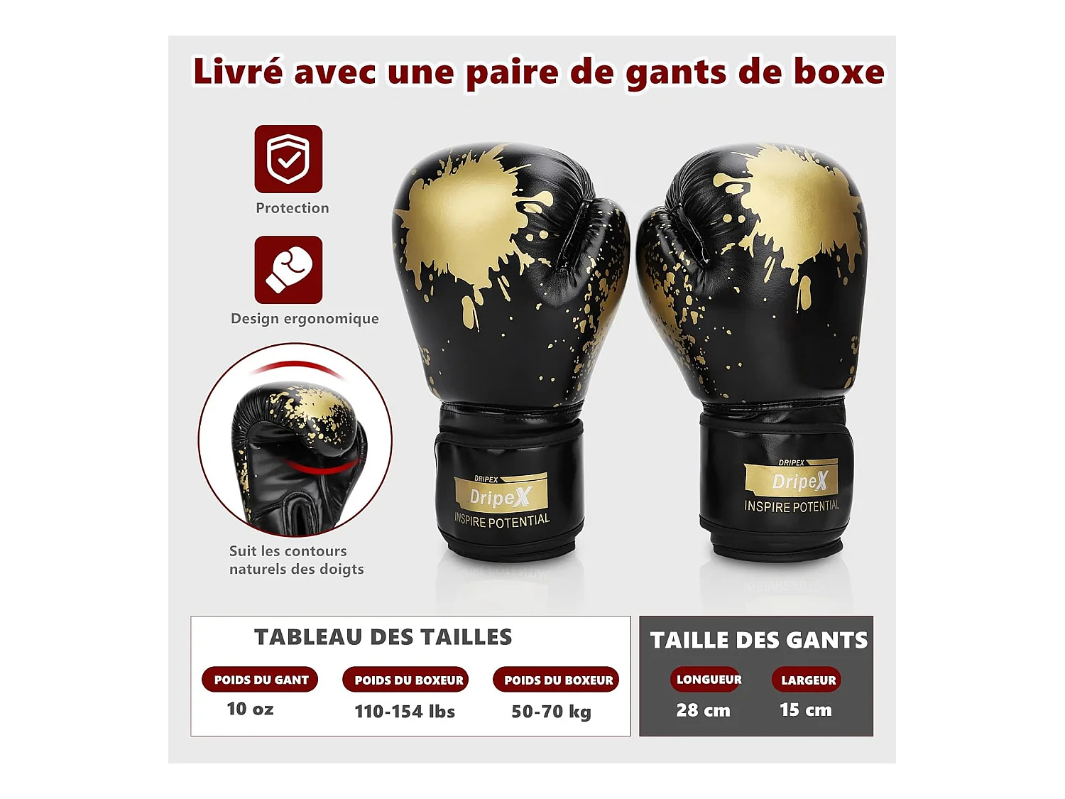Dripex Punching Ball sur Pied avec Gants Enfant Sac de Frappe Boxe avec Base 6 Ventouses Hauteur Rglable 135-155 cm Rouge