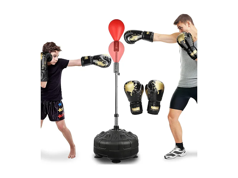 Dripex Punching Ball sur Pied avec Gants Enfant Sac de Frappe Boxe avec Base 6 Ventouses Hauteur Rglable 135-155 cm Rouge