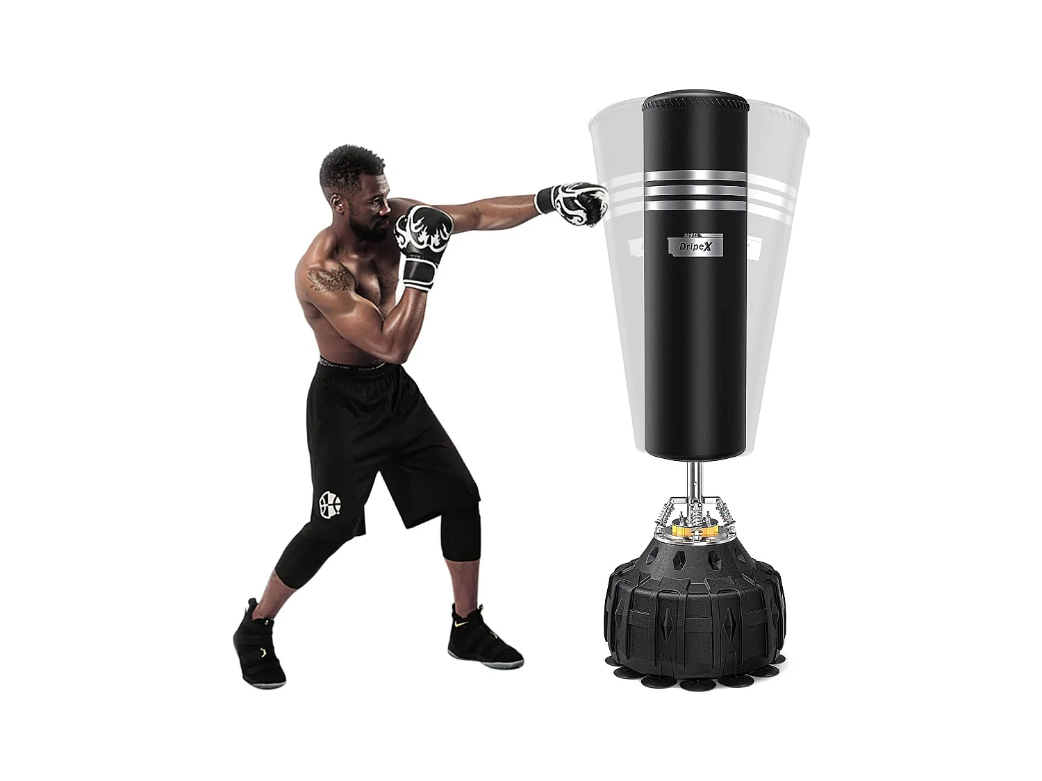 Dripex Sac de Frappe sur Pied Adulte 178 cm Sac de Boxe Autoportant MMA Punching Ball Adulte avec 19 Ventouses pour Karat Fitness