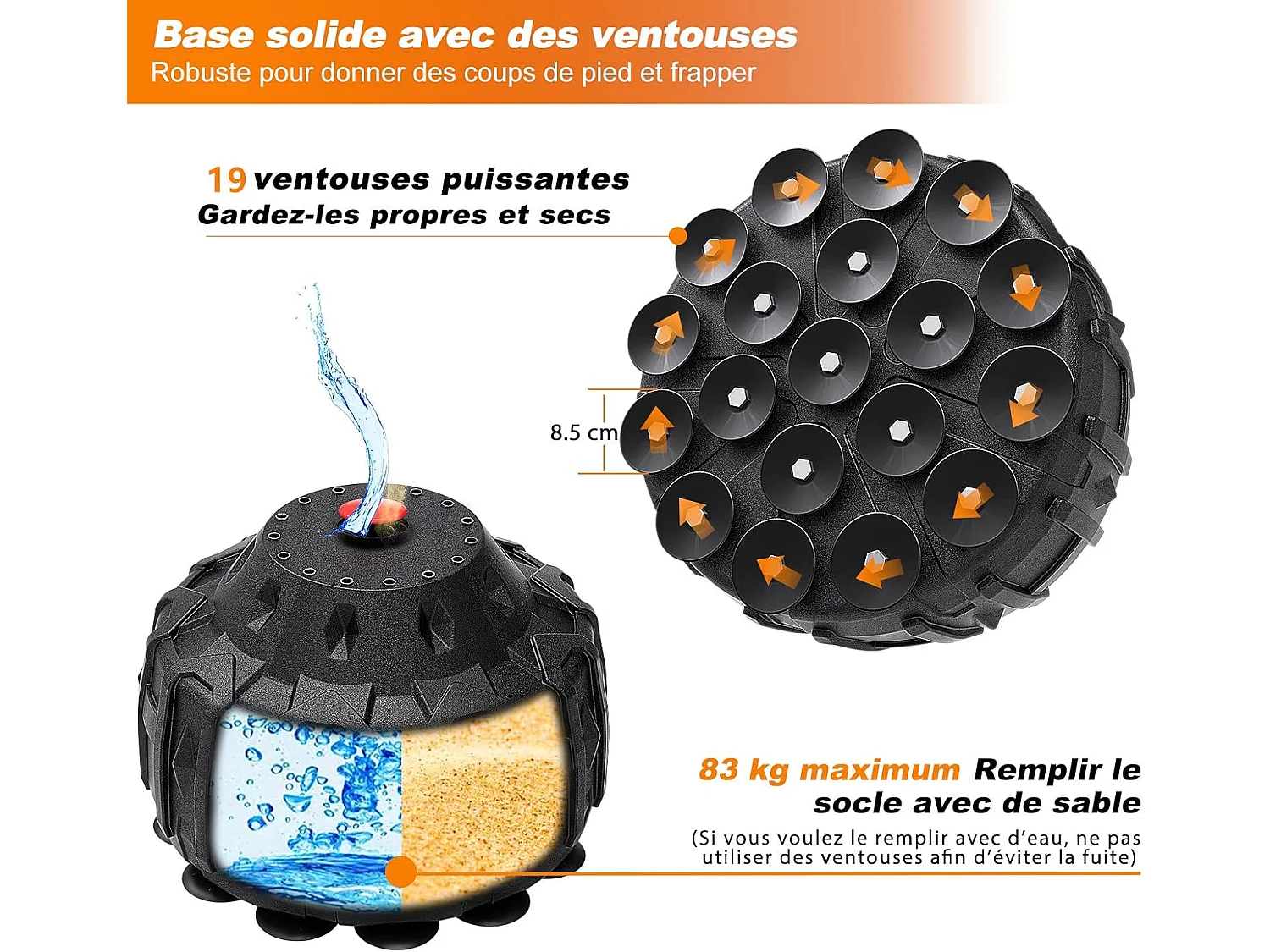 Dripex Sac de Frappe sur Pied Adulte 178 cm Sac de Boxe Autoportant MMA Punching Ball Adulte avec 19 Ventouses pour Karat Fitness