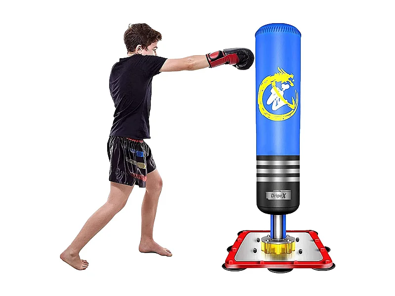 Dripex PunchingBall Enfant 120 cm Sac de Frappe Boxe sur Pied avec 12 Ventouses pour Karat Taekwondo MMA Bleu