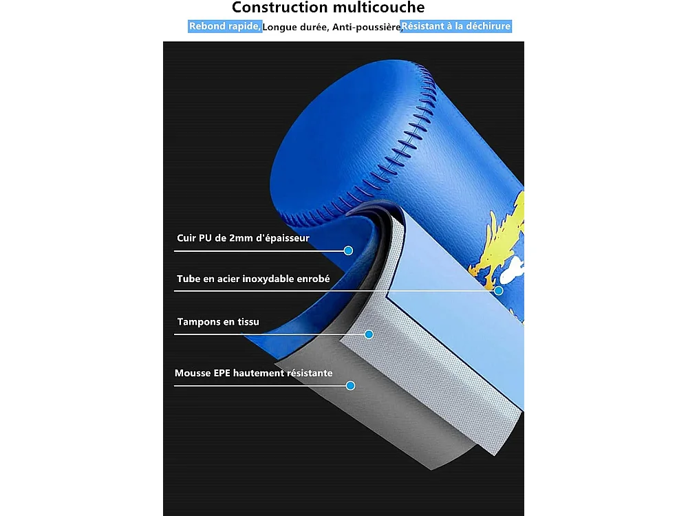 Dripex PunchingBall Enfant 120 cm Sac de Frappe Boxe sur Pied avec 12 Ventouses pour Karat Taekwondo MMA Bleu