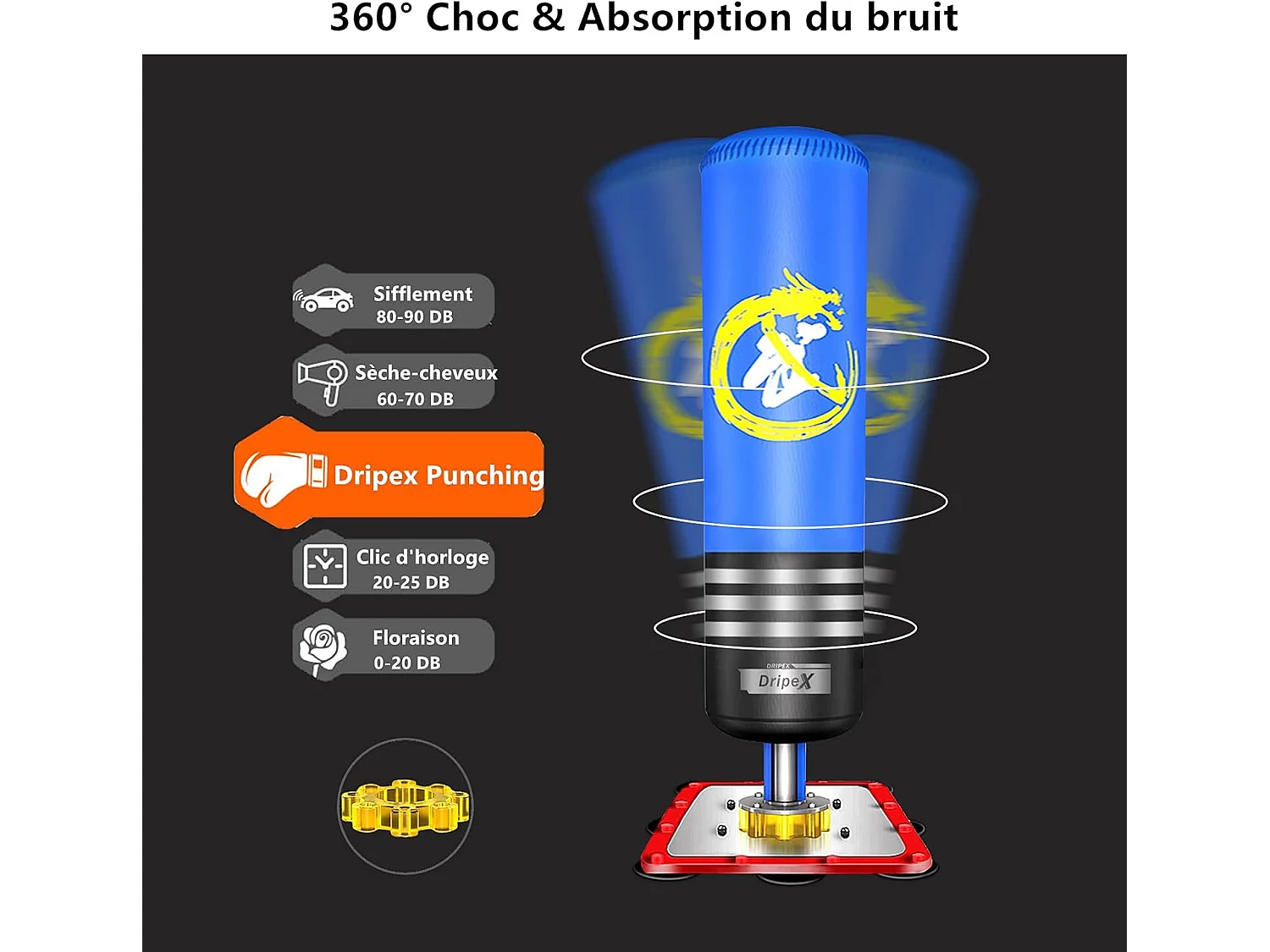 Dripex PunchingBall Enfant 120 cm Sac de Frappe Boxe sur Pied avec 12 Ventouses pour Karat Taekwondo MMA Bleu