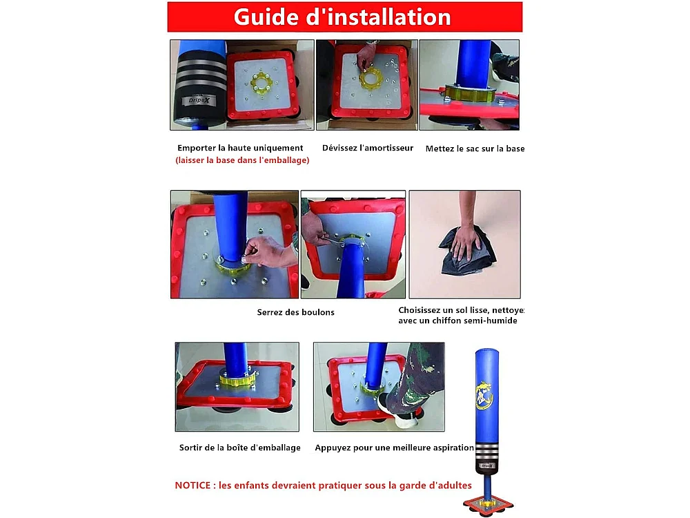 Dripex PunchingBall Enfant 120 cm Sac de Frappe Boxe sur Pied avec 12 Ventouses pour Karat Taekwondo MMA Bleu