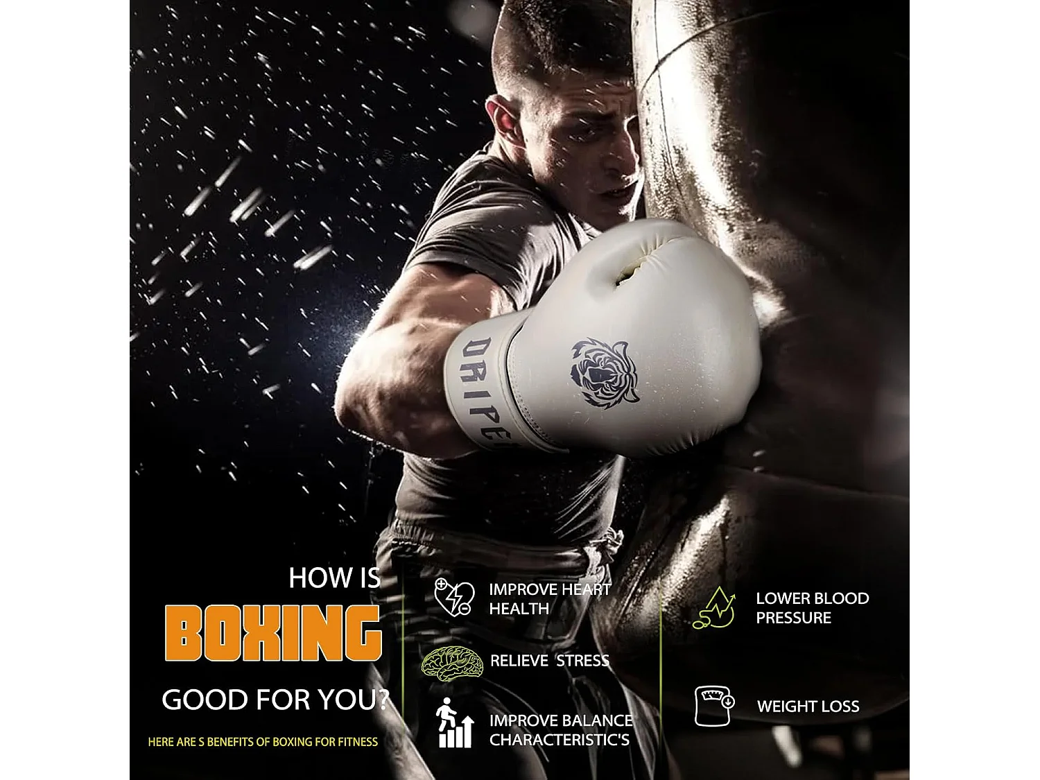 Dripex Gants de Boxe 16 oz Gants dEntranement de Boxe PU Cuir Gants Sac de Frappe Homme Femme Boxing Gloves Professionnels pour Ar