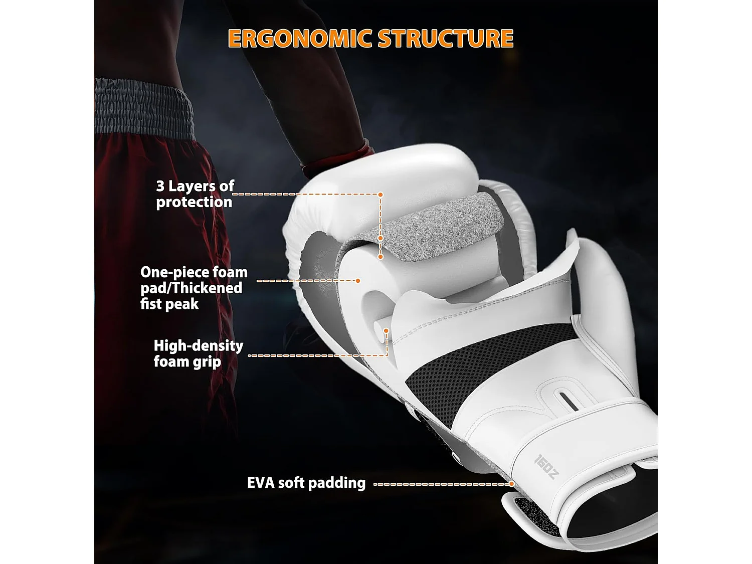 Dripex Gants de Boxe 16 oz Gants dEntranement de Boxe PU Cuir Gants Sac de Frappe Homme Femme Boxing Gloves Professionnels pour Ar