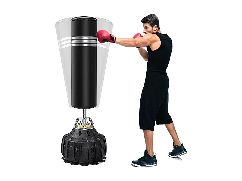 Moziel Sac de Frappe sur Pied 178 cm Punching Bag Debout Adulte Sac de Frappe Boxe Autoportant 19 Ventouses avec Systme Amortissem