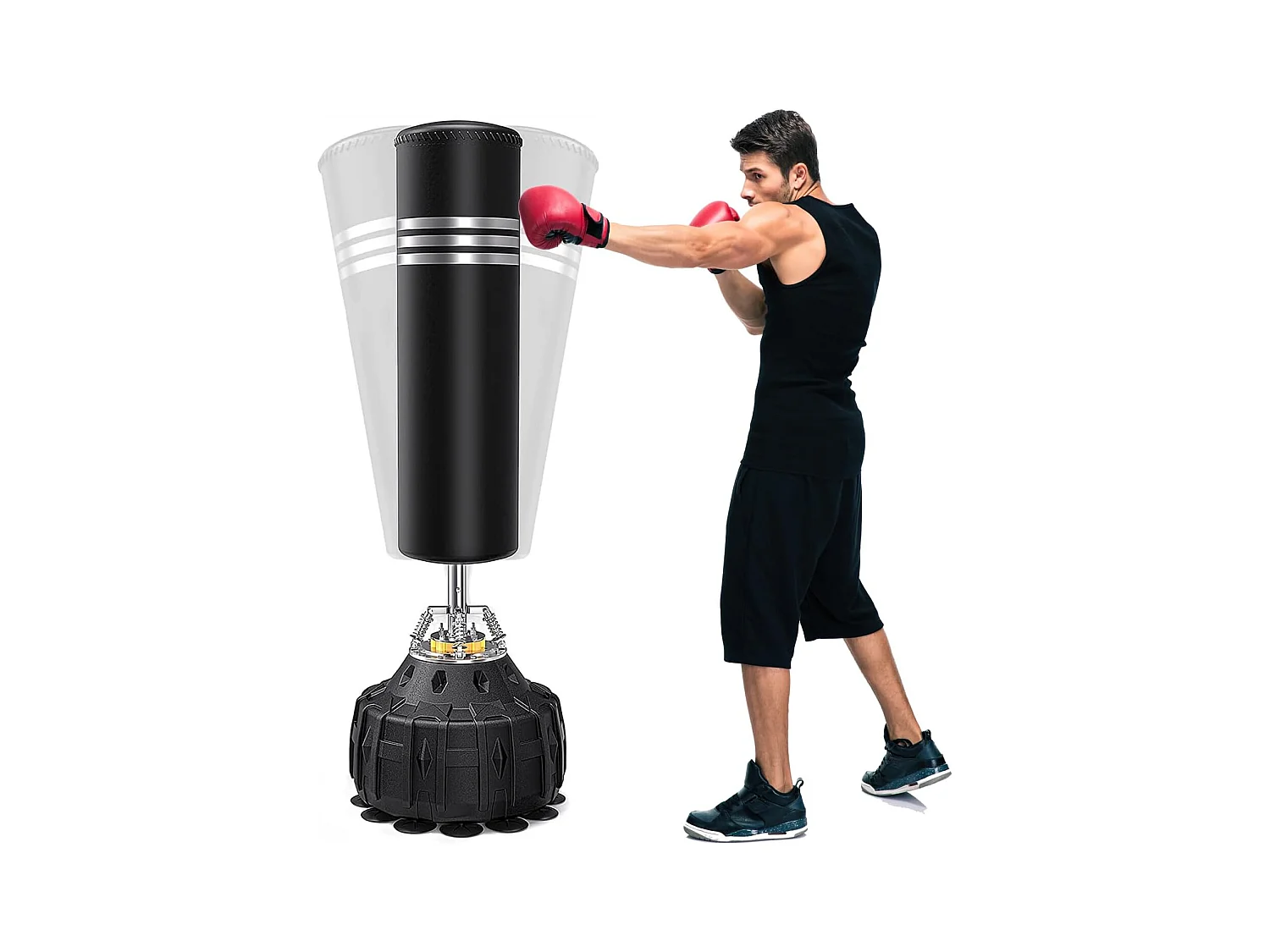 Moziel Sac de Frappe sur Pied 178 cm Punching Bag Debout Adulte Sac de Frappe Boxe Autoportant 19 Ventouses avec Systme Amortissem