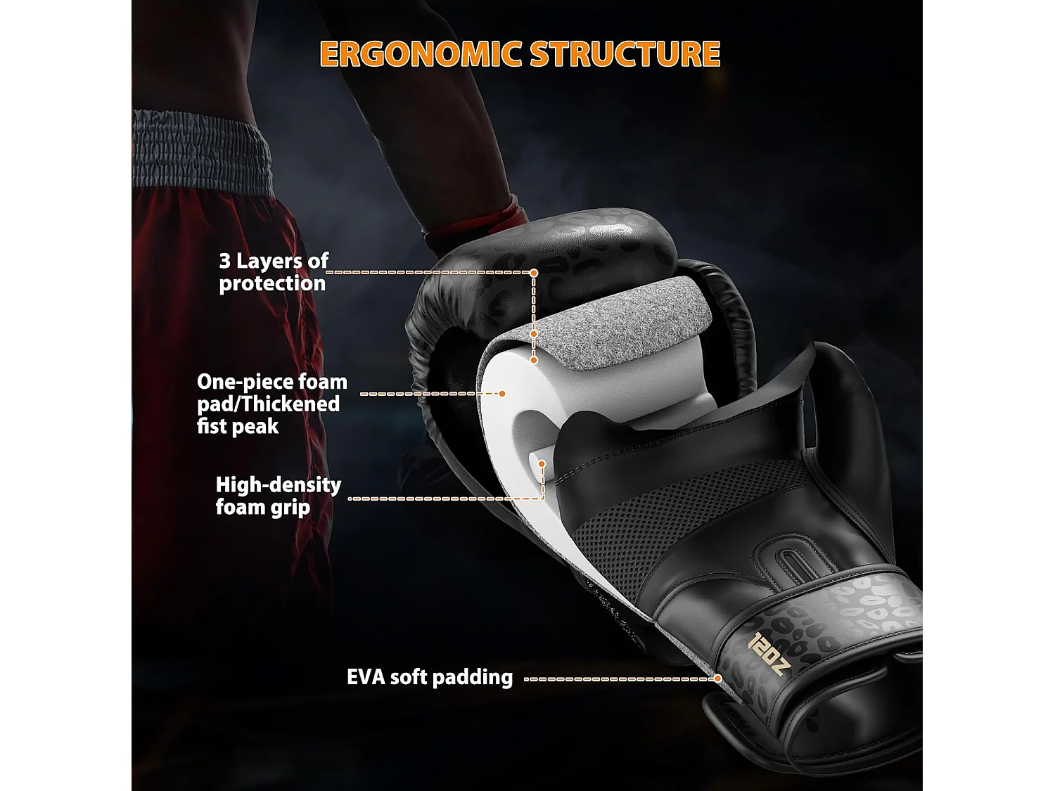 Dripex Gants de Boxe 12 oz Gants dEntranement de Boxe PU Cuir Gants Sac de Frappe Homme Femme Boxing Gloves Professionnels pour Ar