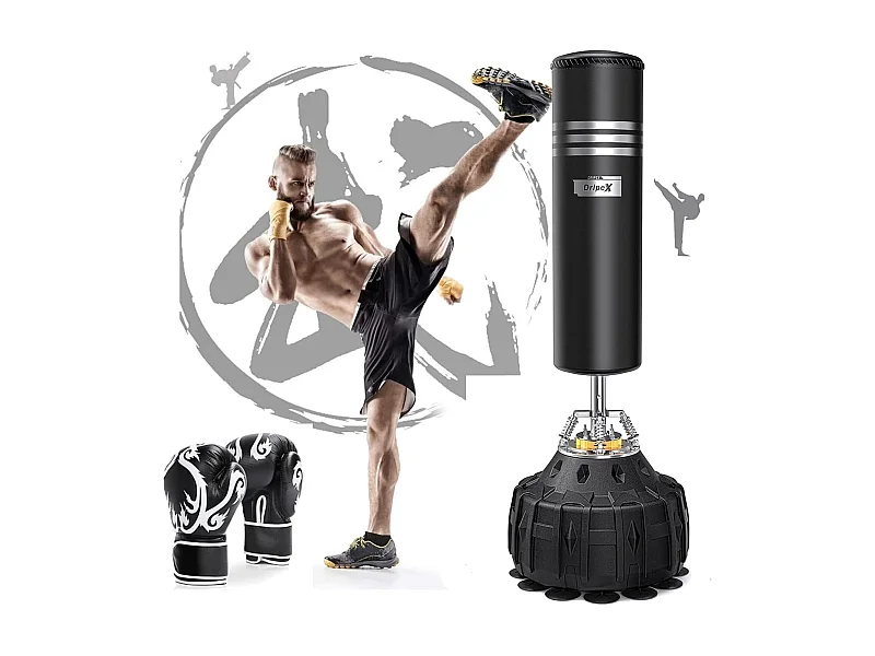 Dripex Sac de Boxe Autoportant avec Gants Sac de Frappe sur Pied 178 cm Punching Ball avec 19 Ventouses pour Muay Thai Kickboxing